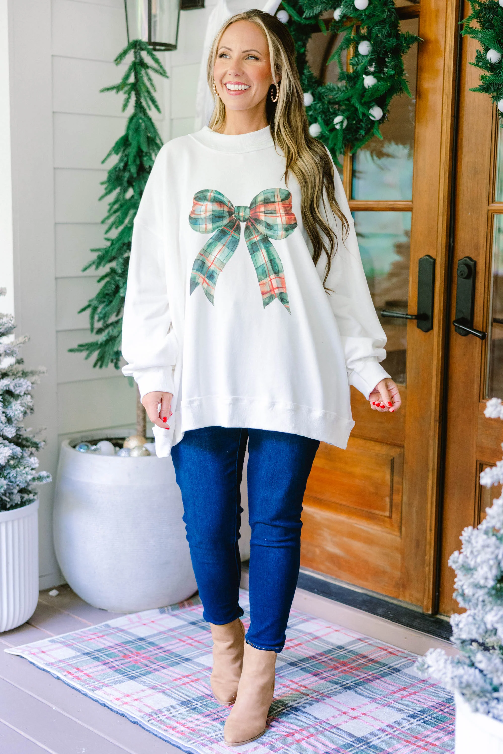 Wrapped In A Bow Mock Neck Pullover, Ivory - Giverhouse