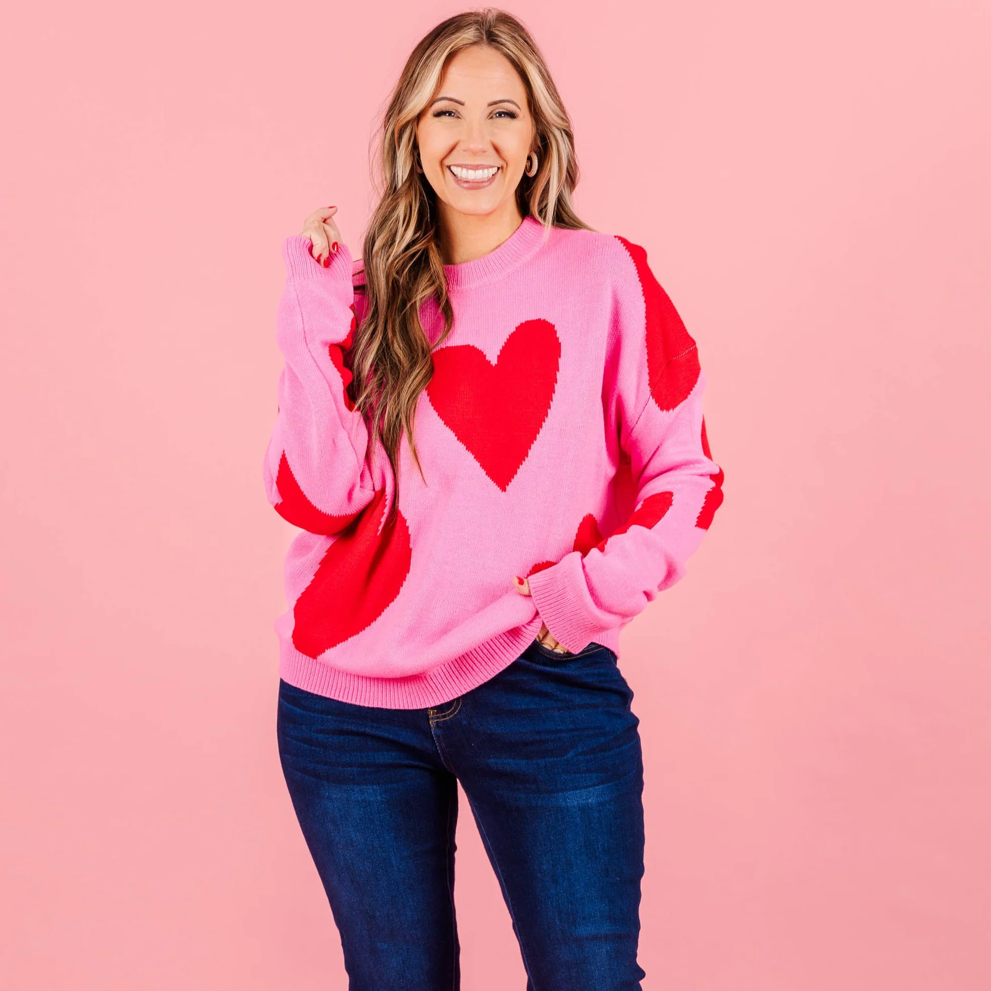 Harmonious Heart Sweater, Pink-Red - Giverhouse
