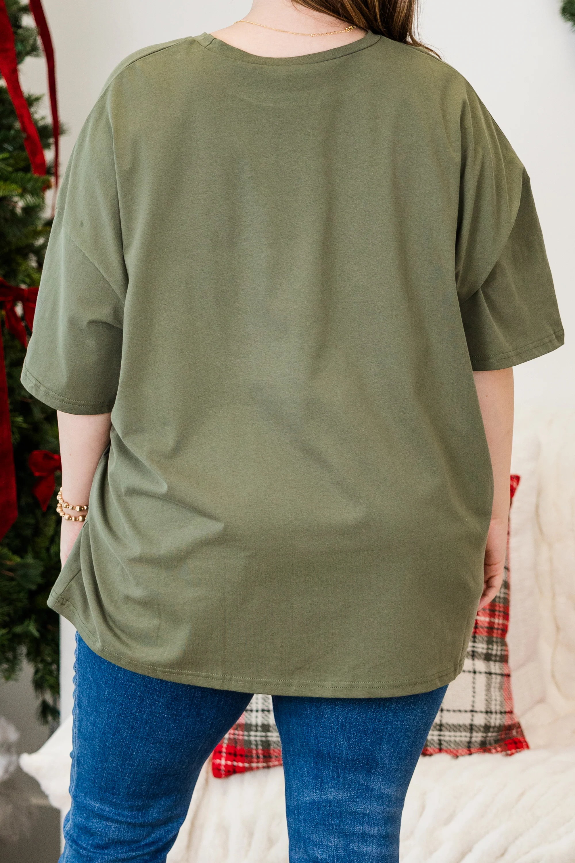 Plaid Smiley Boyfriend Tee, Moss - Giverhouse