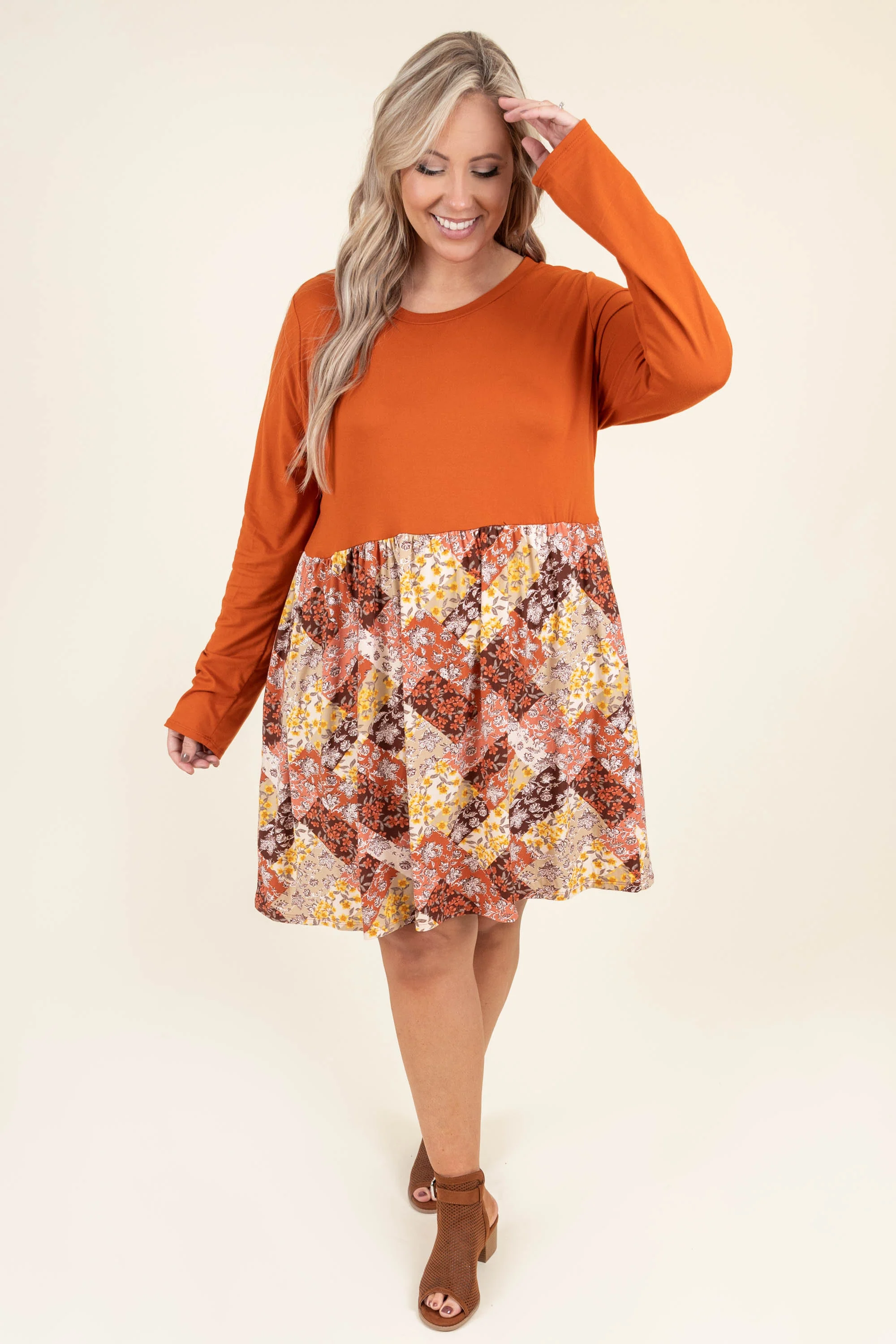 Autumn Fields Dress, Rust/Taupe - Giverhouse