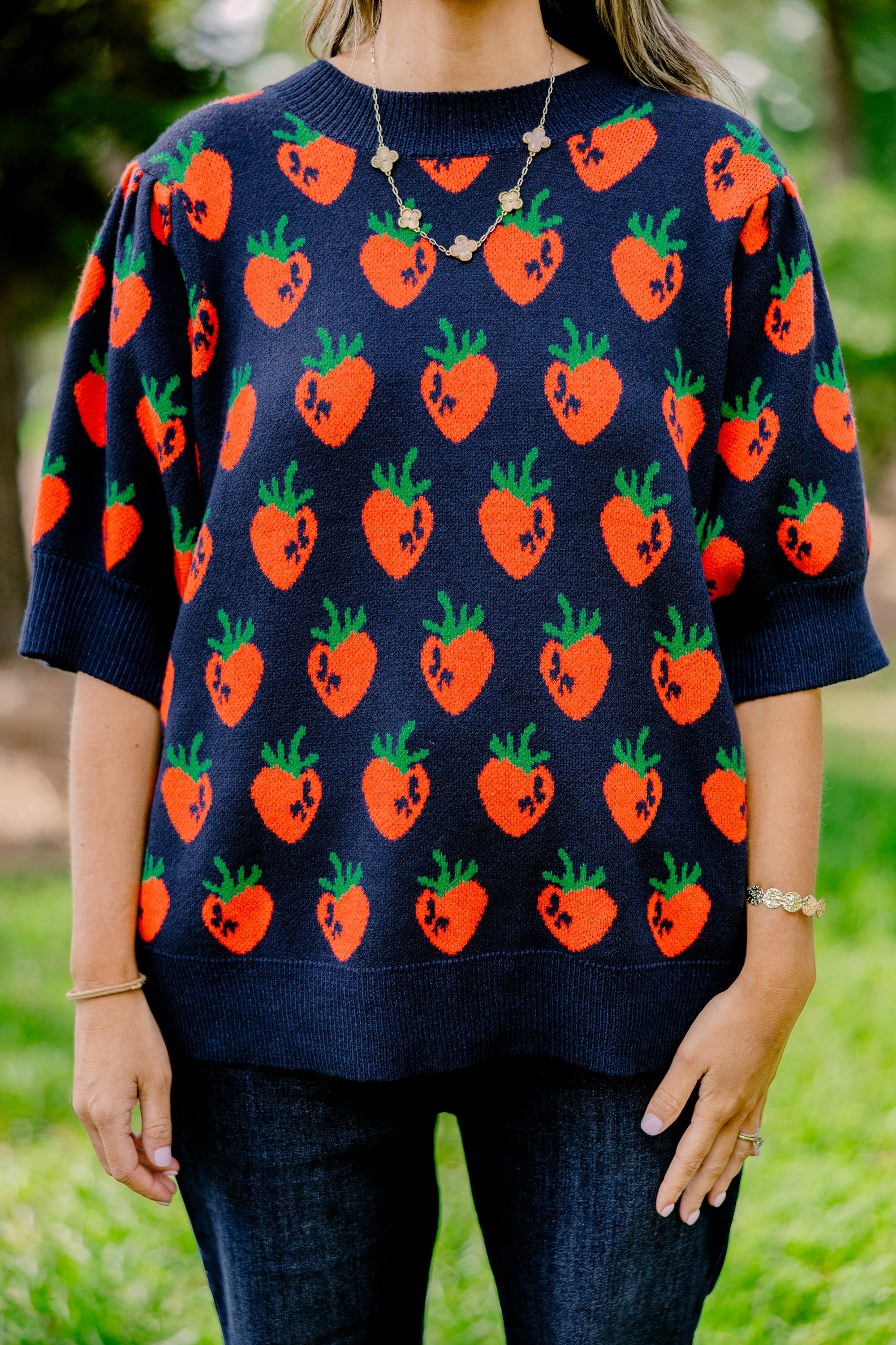 Love And Life Sweater, Navy Strawberry - Giverhouse