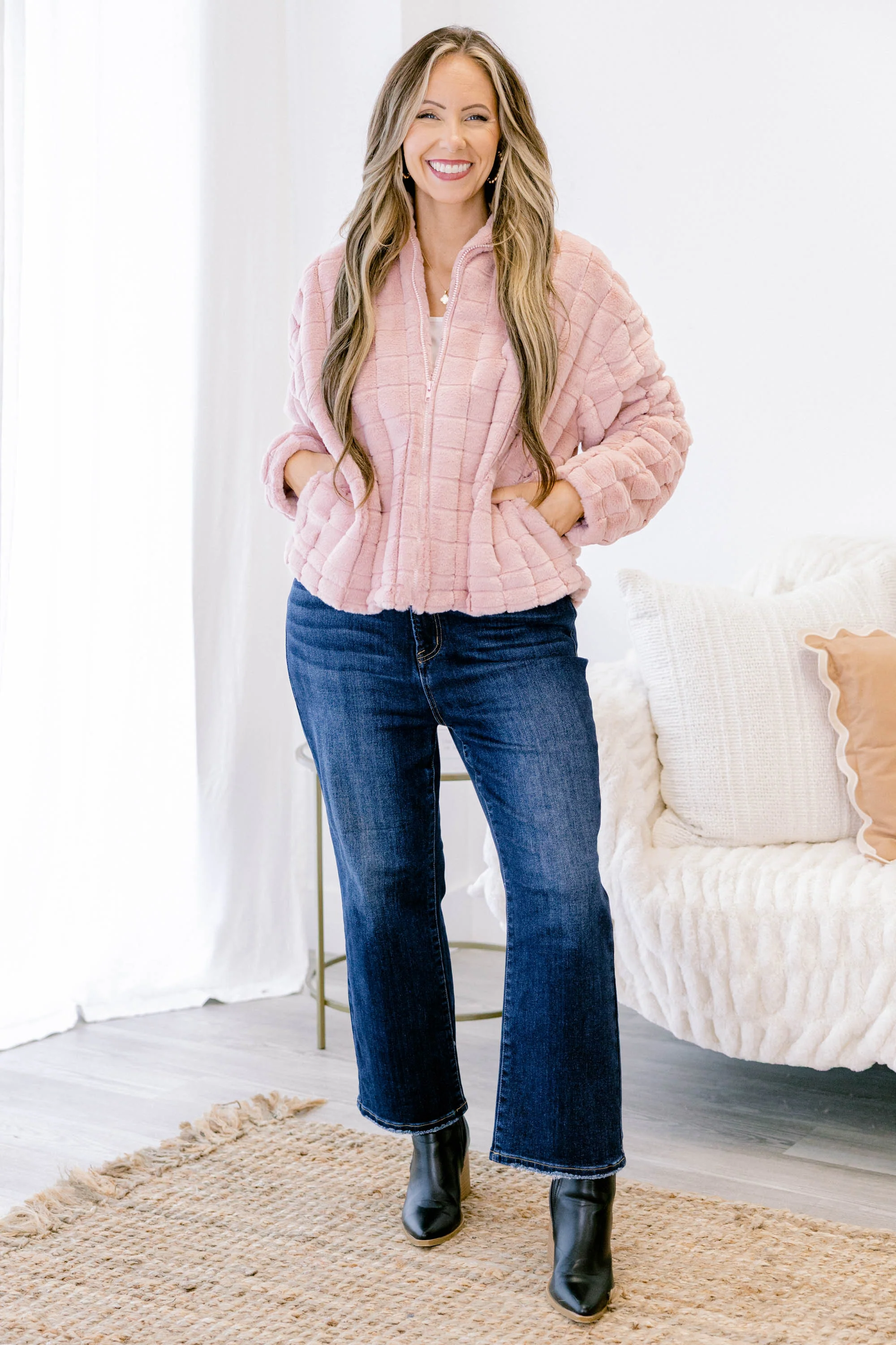 Carmen Faux Fur Jacket, Pink - Giverhouse