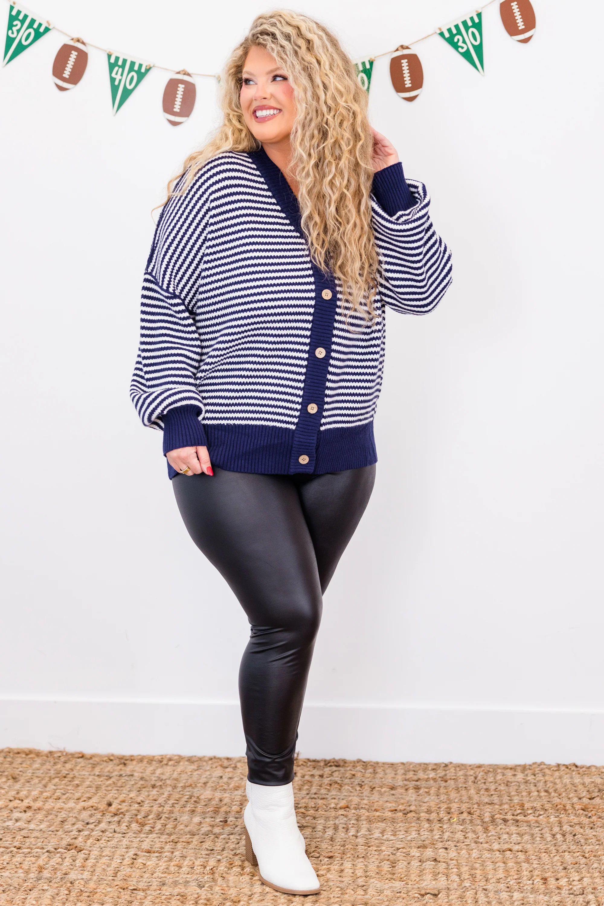 Snuggly Stripe Button-Up Sweater, Navy-Ivory - Giverhouse