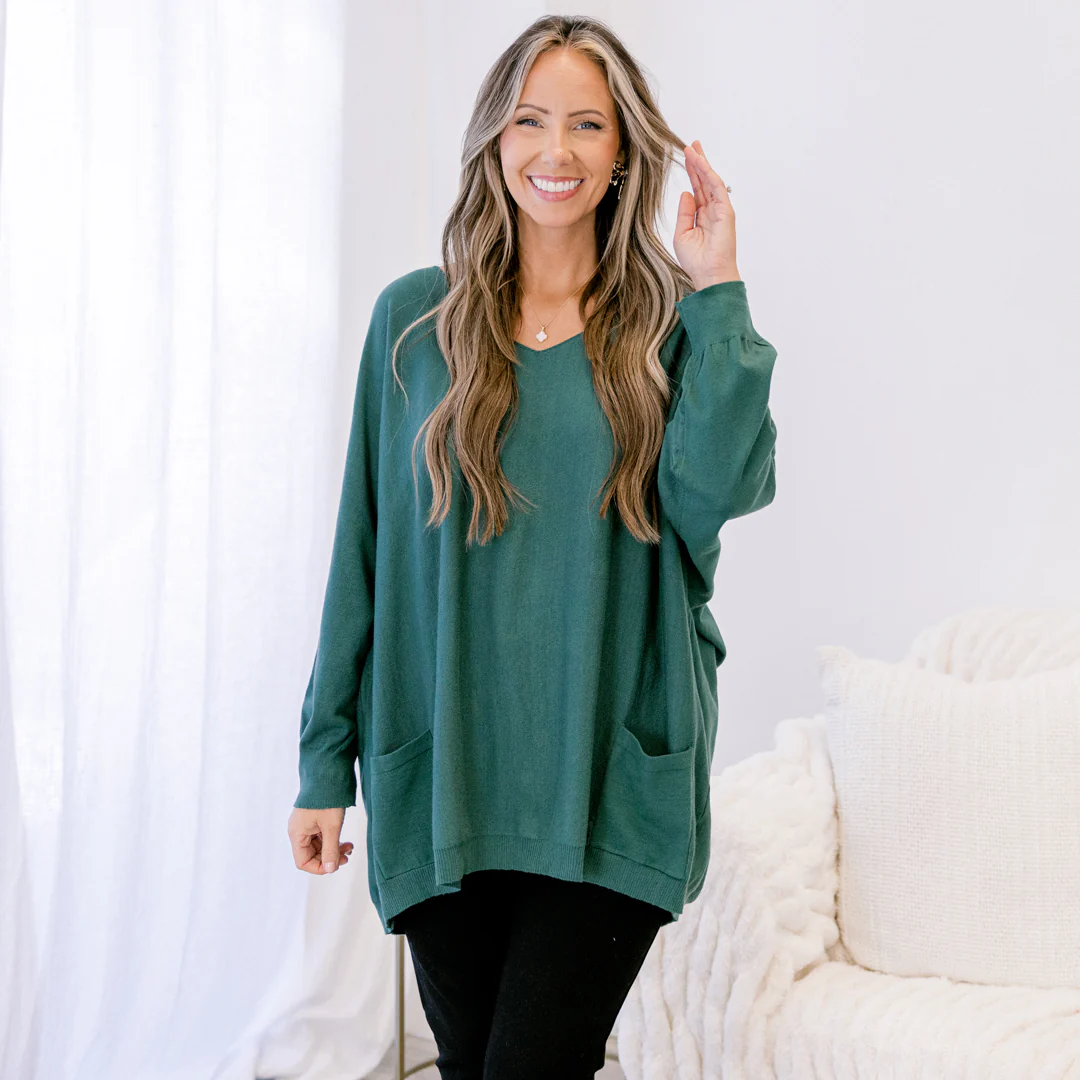 Golden Day Knit Tunic, Hunter Green - Giverhouse