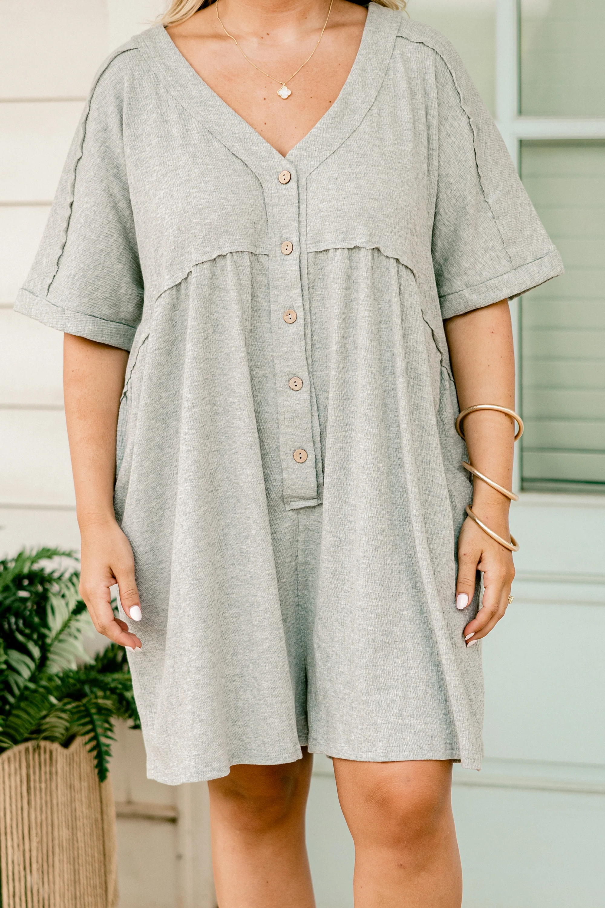 Throw On And Go Romper, Heather Grey - Giverhouse