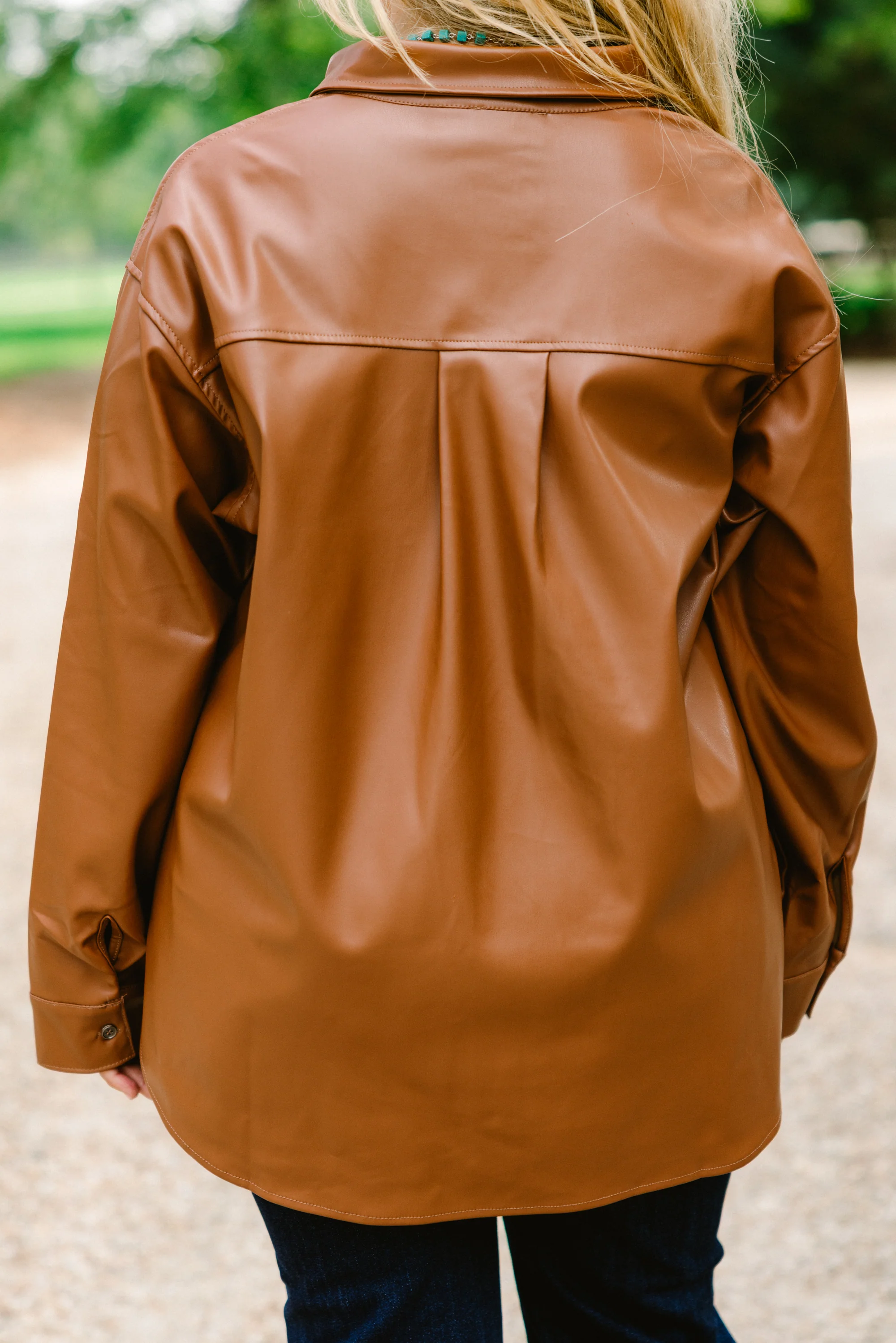 Sweet and Sassy Faux Leather Shacket, Caramel - Giverhouse