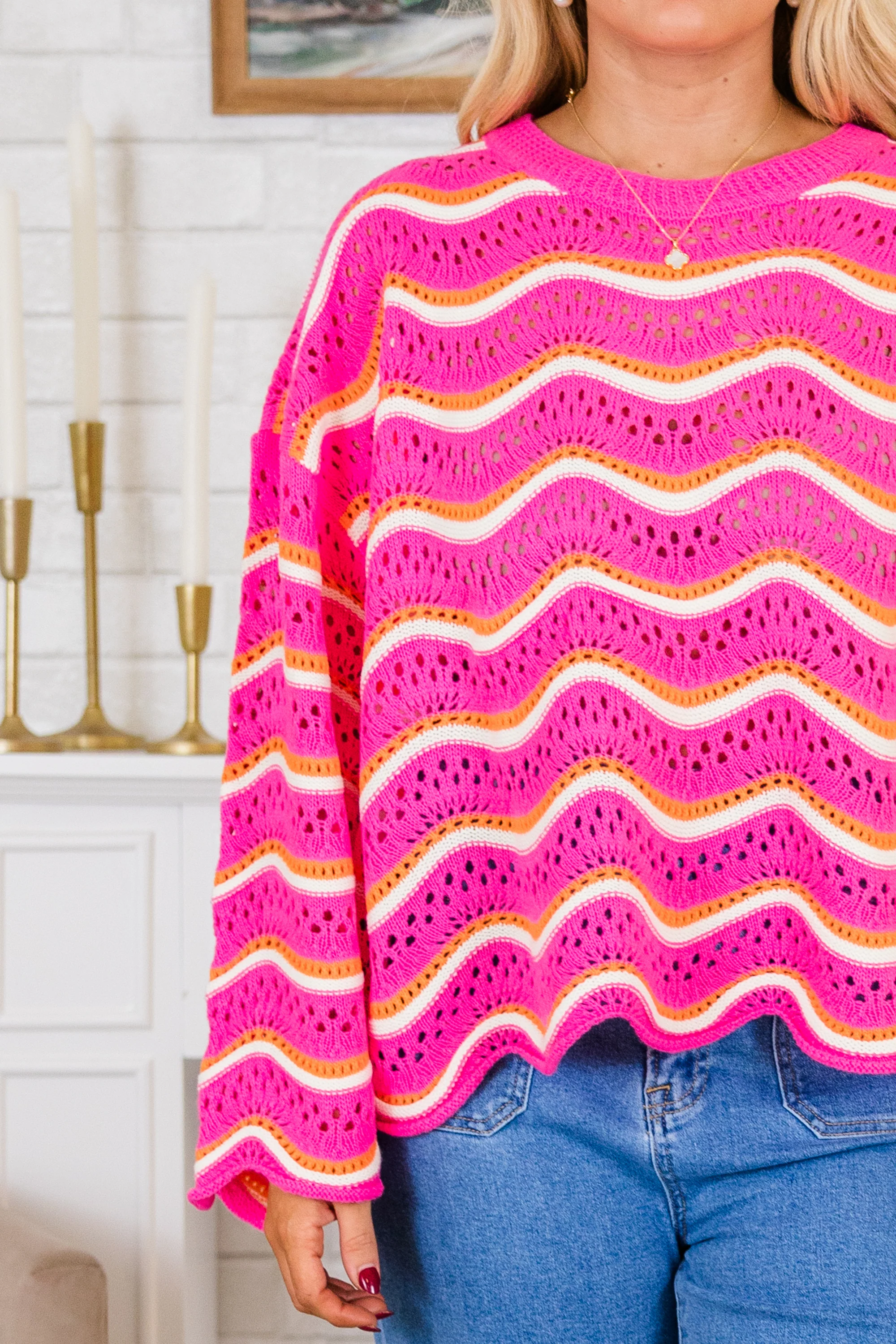 Wavy Comfort Sweater, Pink - Giverhouse