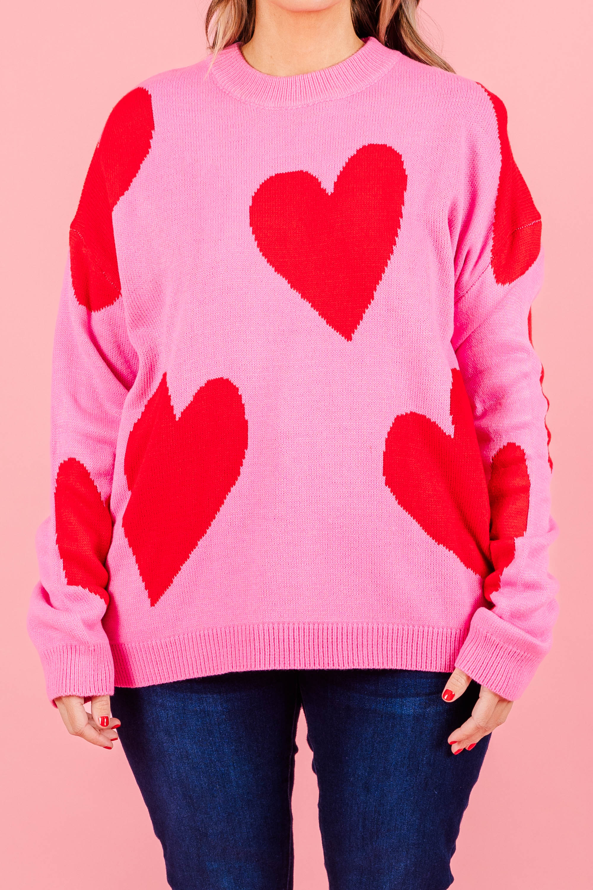 Harmonious Heart Sweater, Pink-Red - Giverhouse