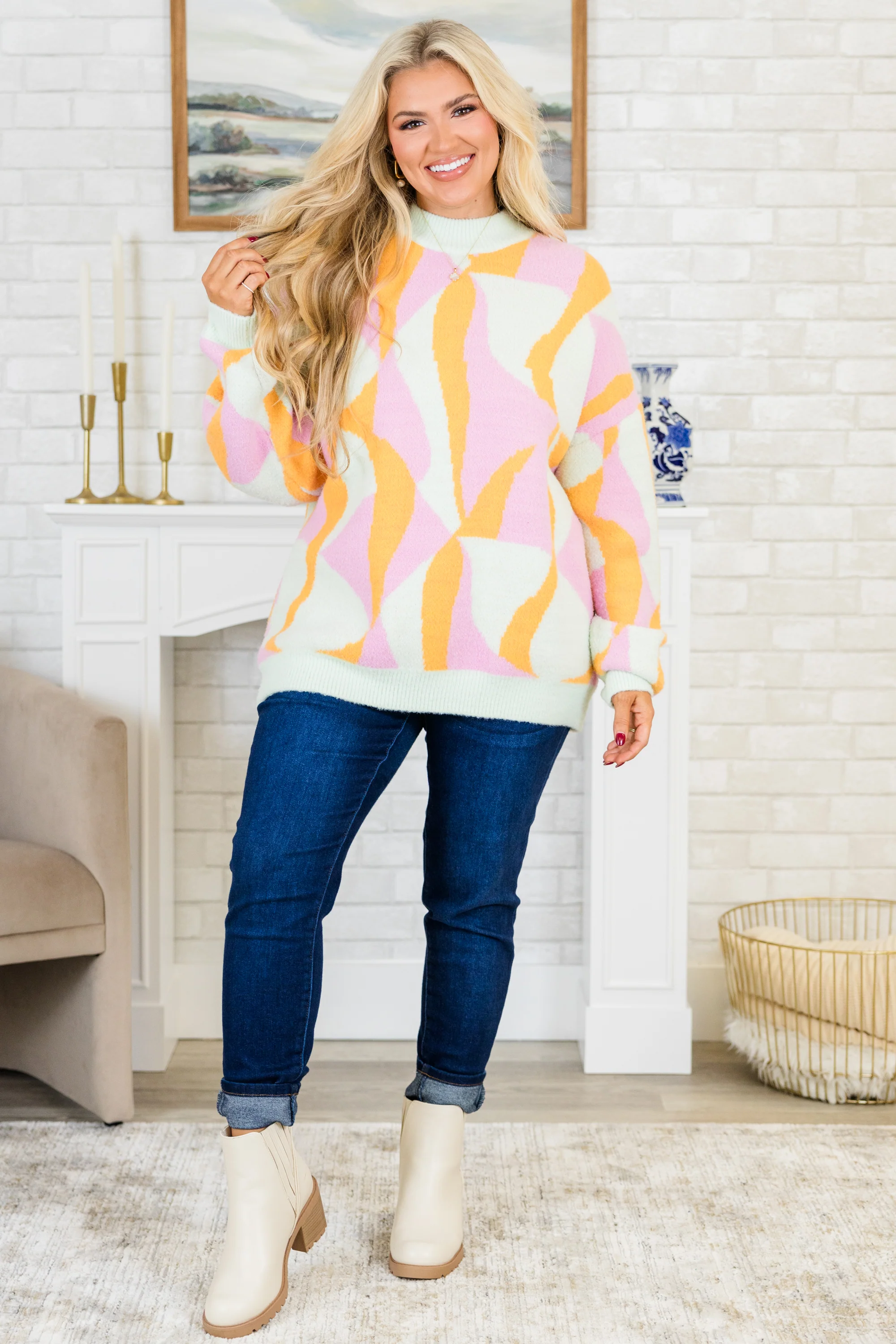 Hug Me Sweater, Orange Multi - Giverhouse