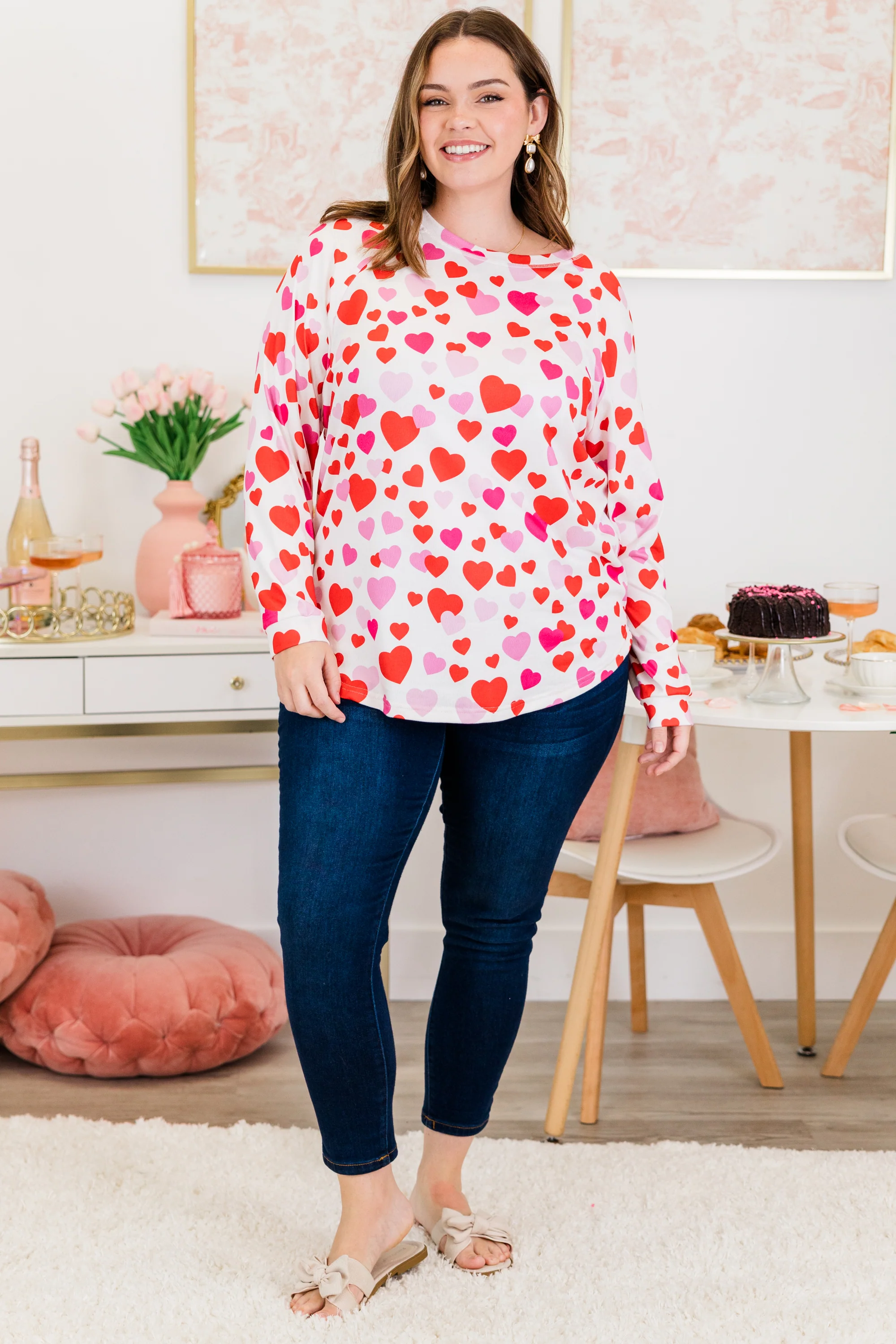 Curved Hem Slouchy Dolman Tunic, Valentine Wishes - Giverhouse
