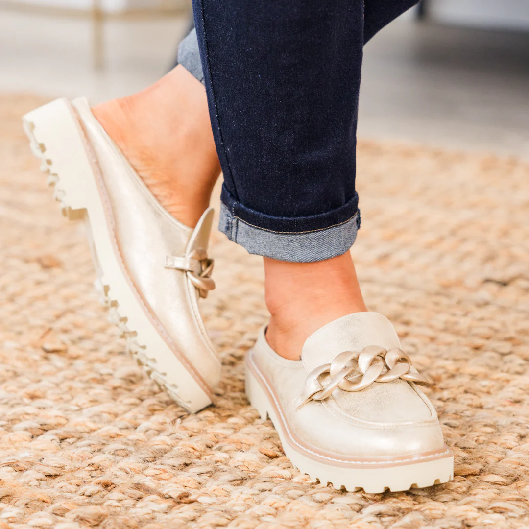 Glitter And Gold Mules, Gold - Giverhouse