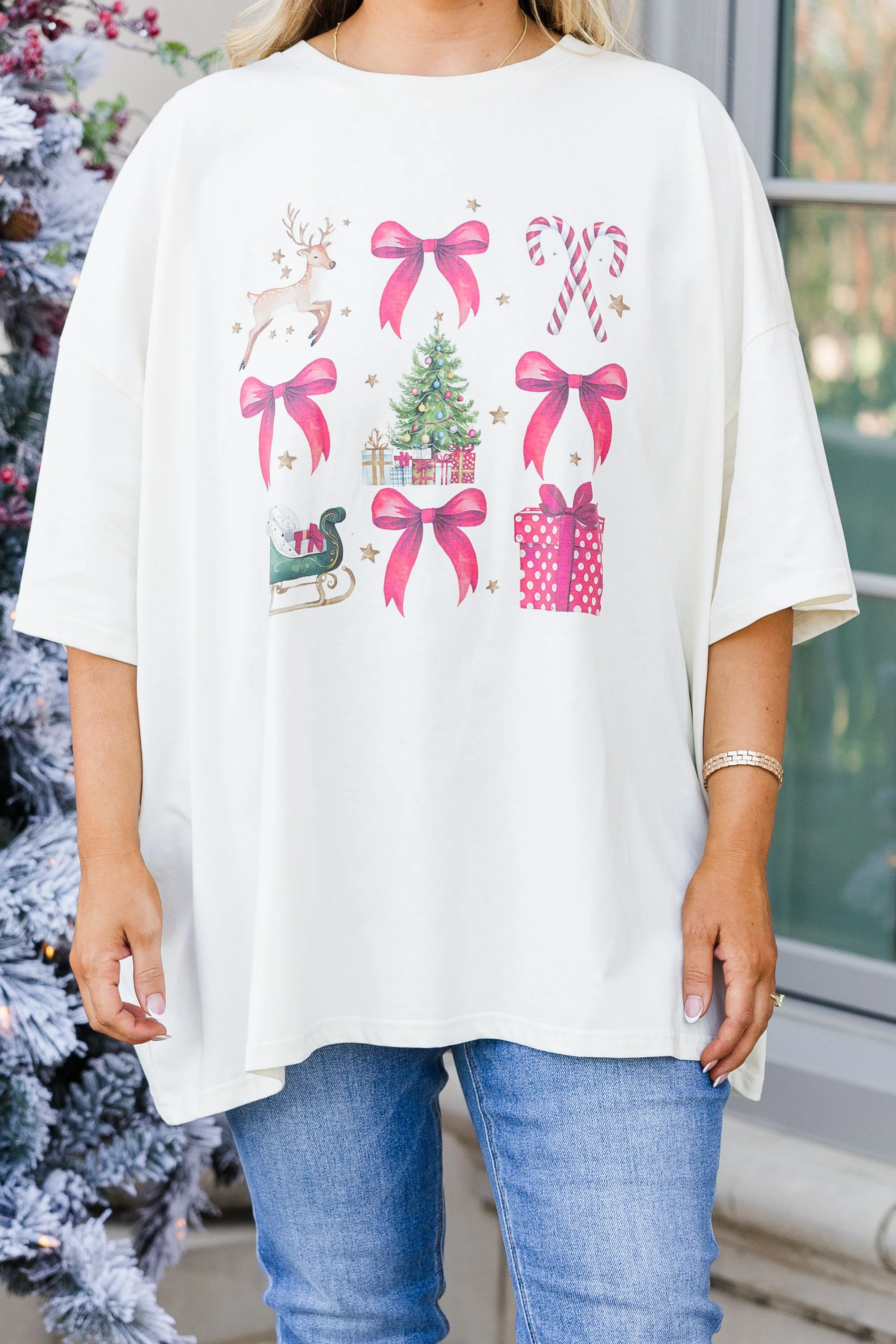 Christmas Cheer Boyfriend Tee, Ivory - Giverhouse