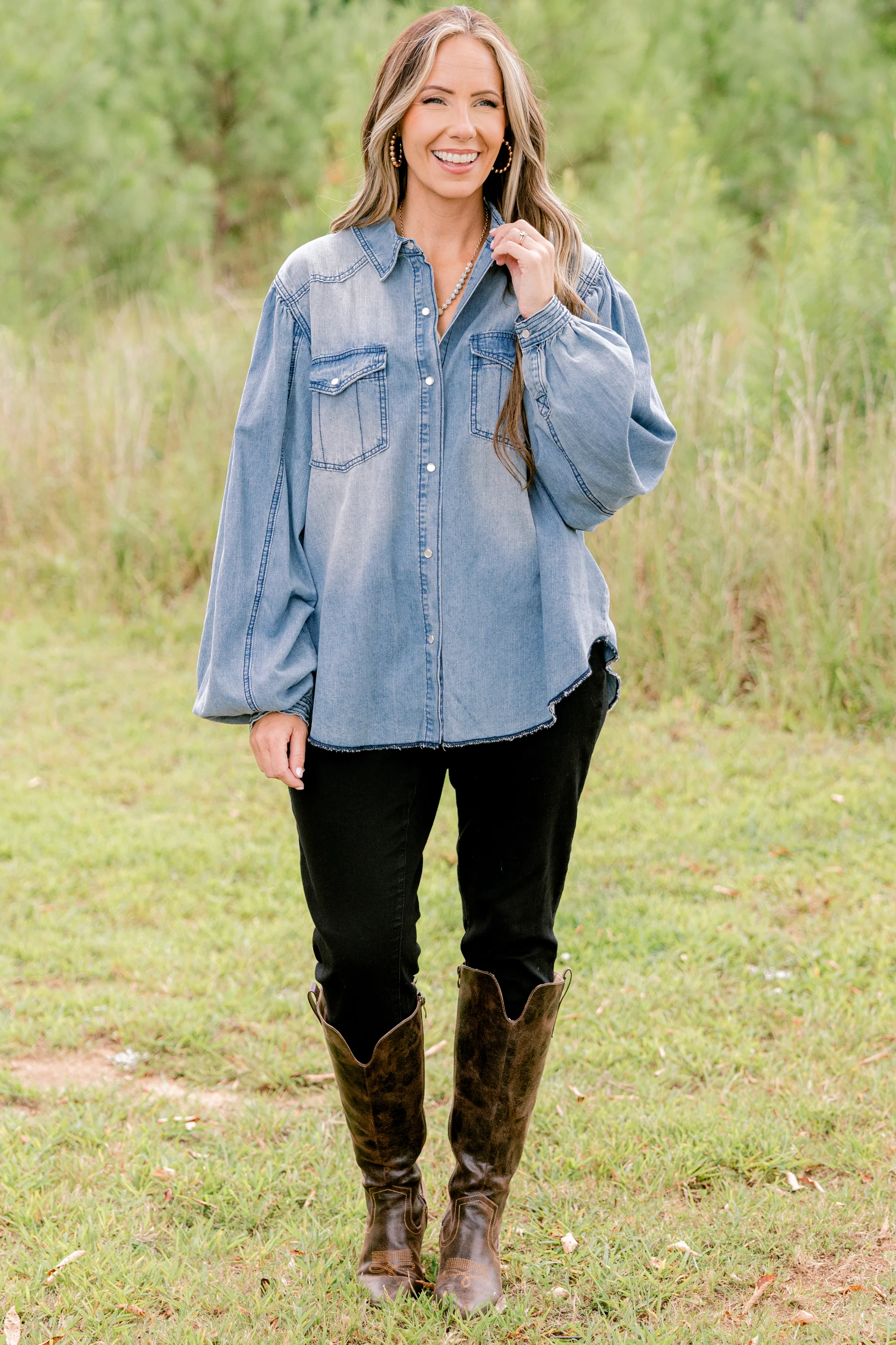 Love The West Top, Denim - Giverhouse