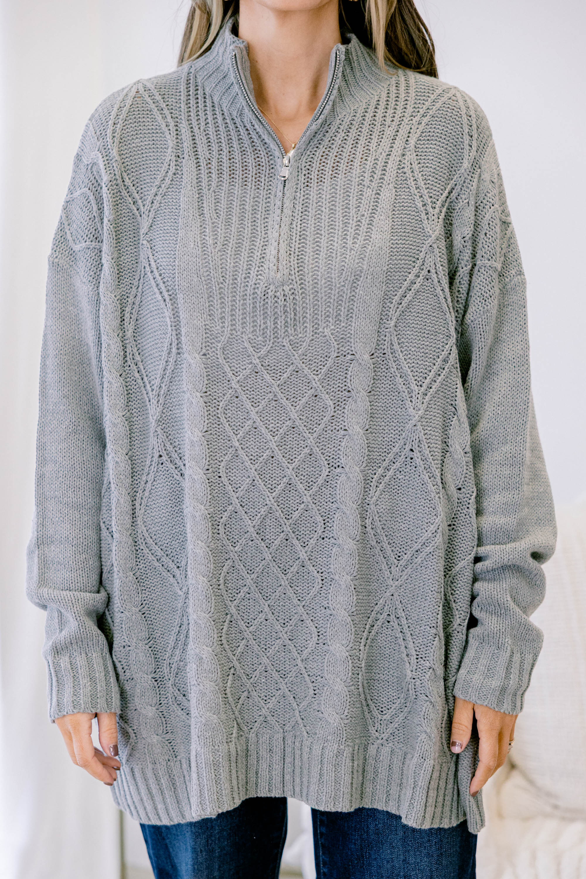 Cable Knit Classic Sweater, Gray - Giverhouse