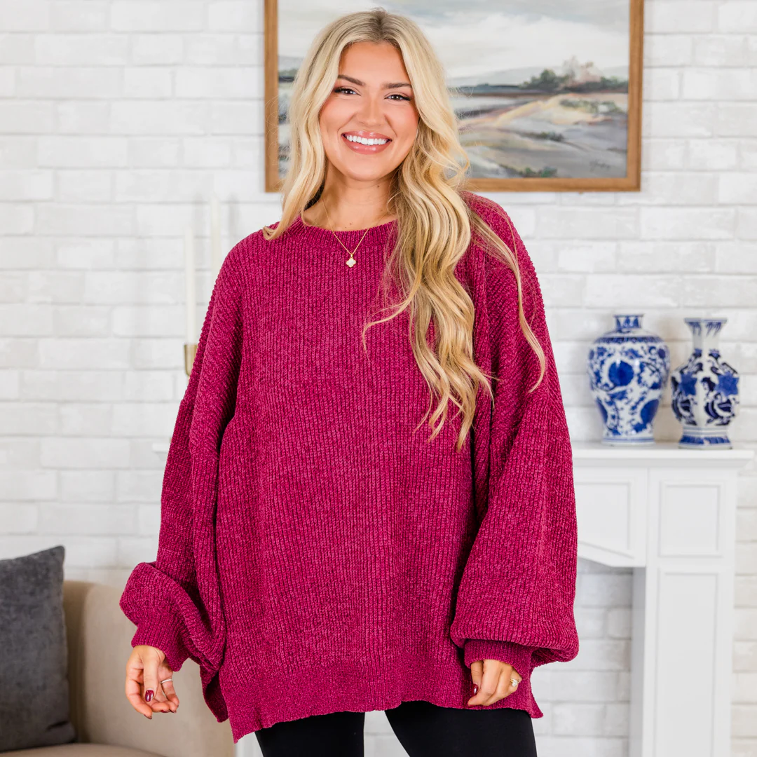 Simple But Sweet Sweater, Magenta - Giverhouse