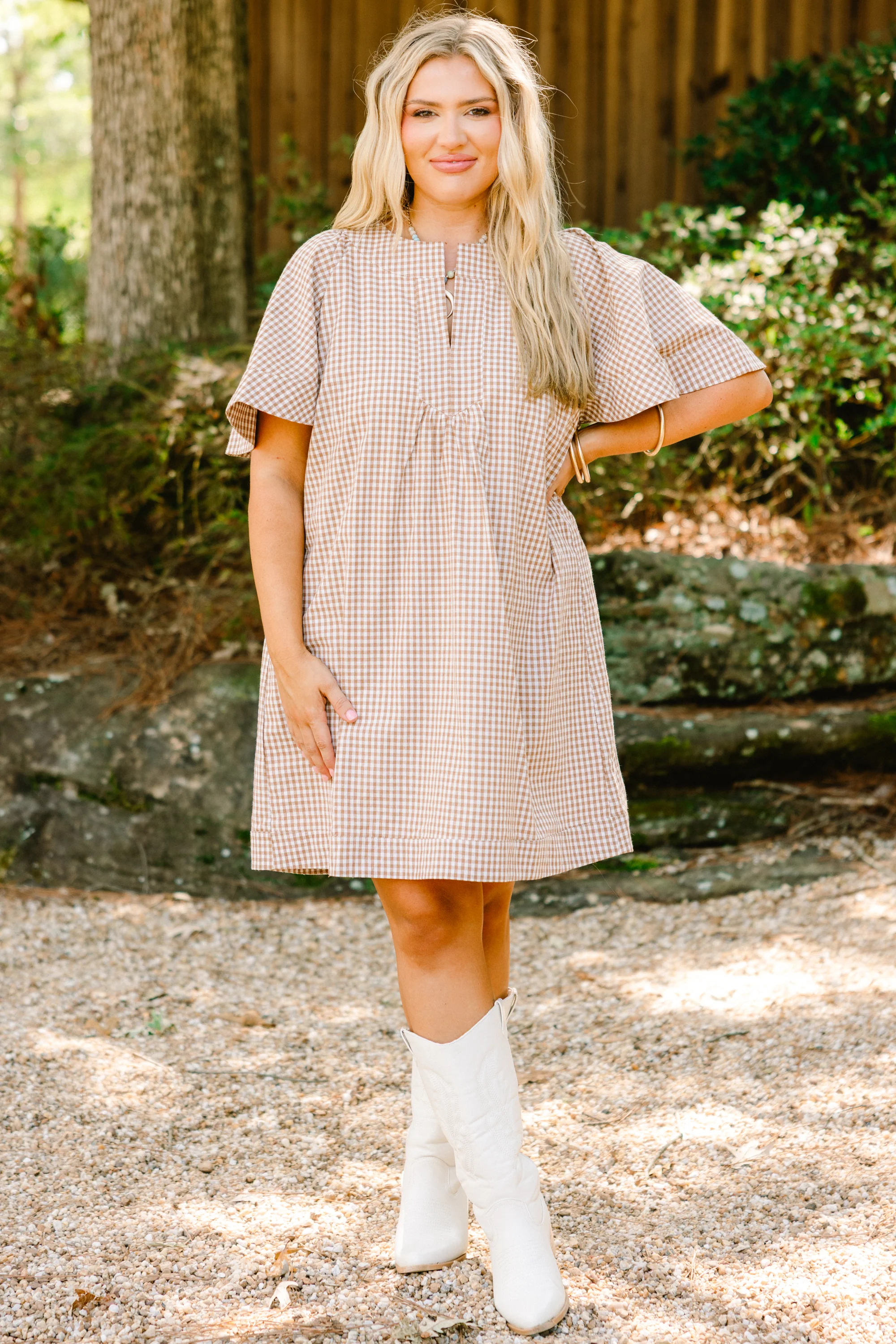 Going The Right Way Dress, Brown Gingham - Giverhouse