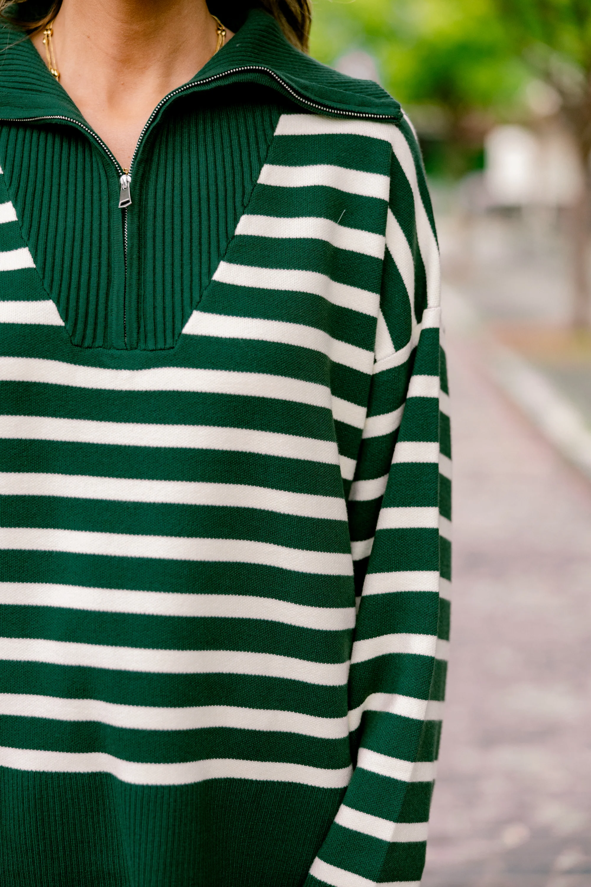 Sweet Stripes Sweater, Dark Green - Giverhouse