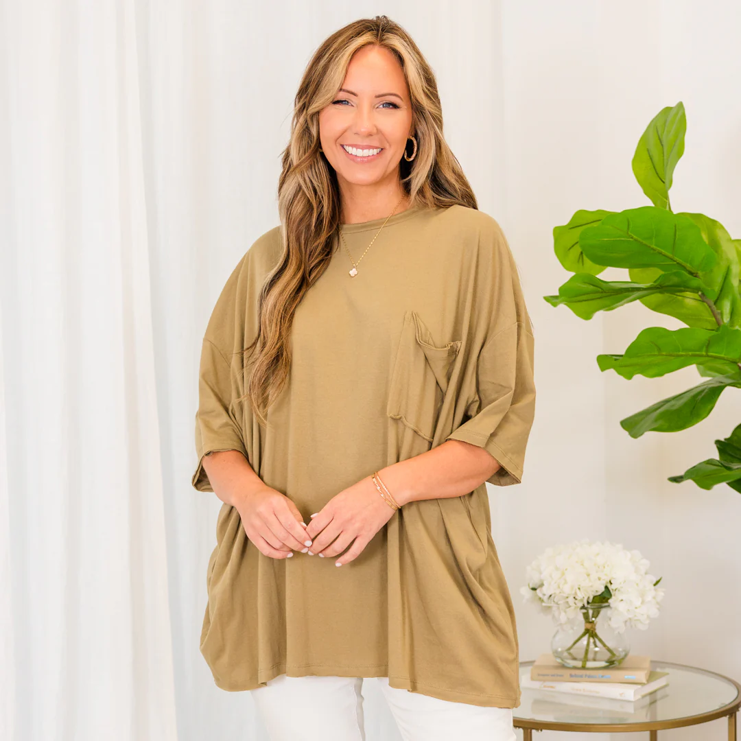 It Comes Naturally Top, Khaki - Giverhouse