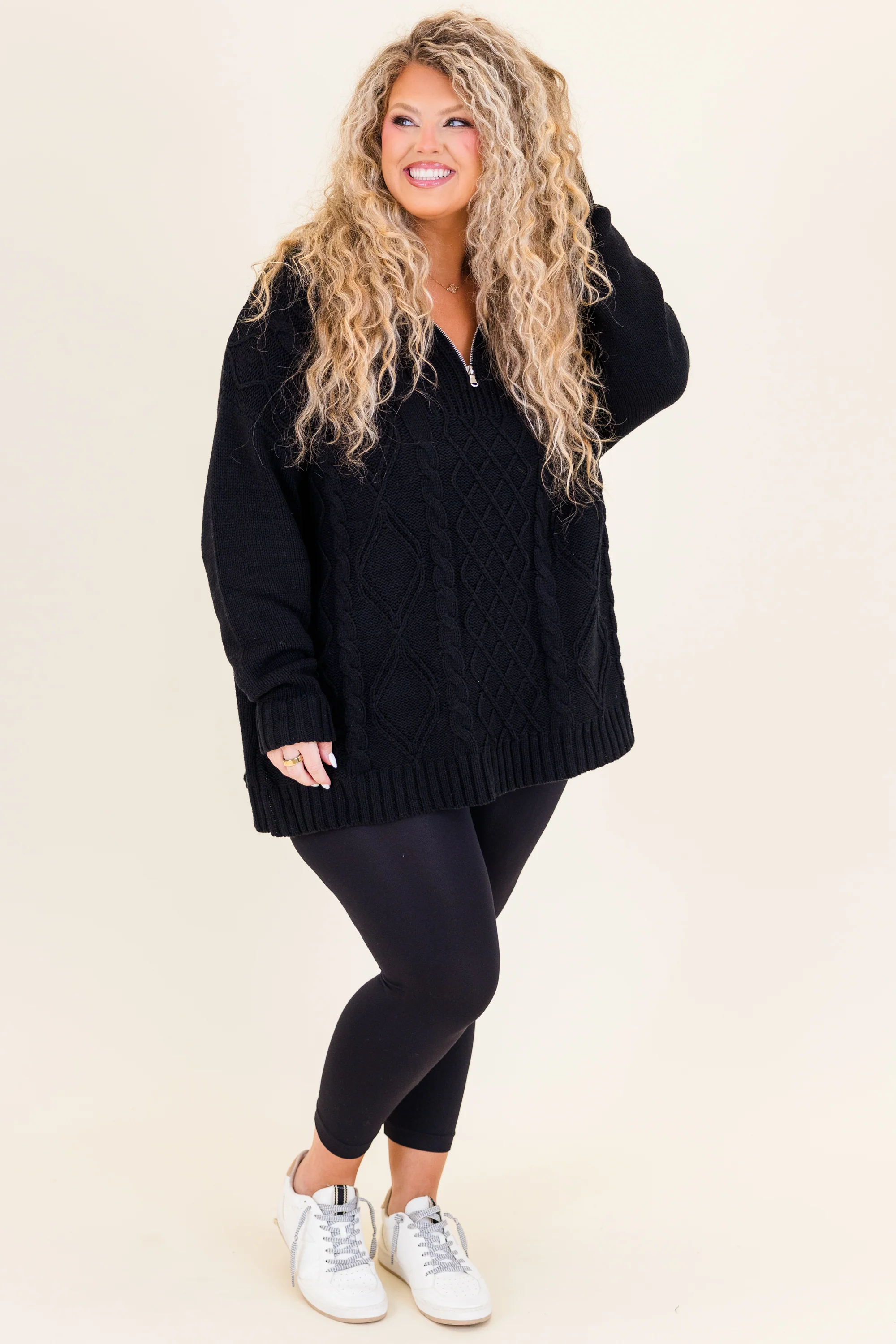 Cable Knit Classic Sweater, Black - Giverhouse