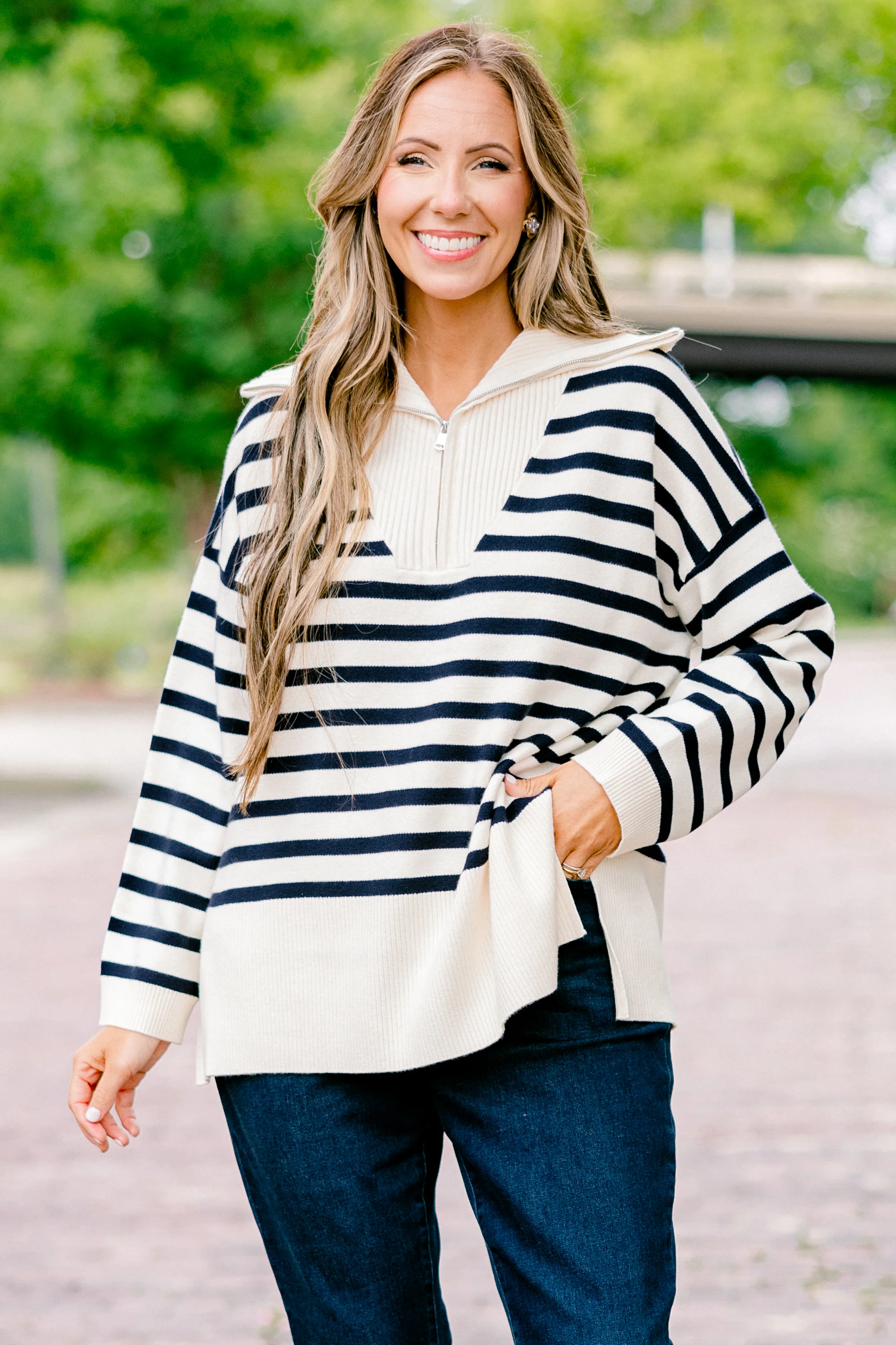 Sweet Stripes Sweater, Taupe - Giverhouse