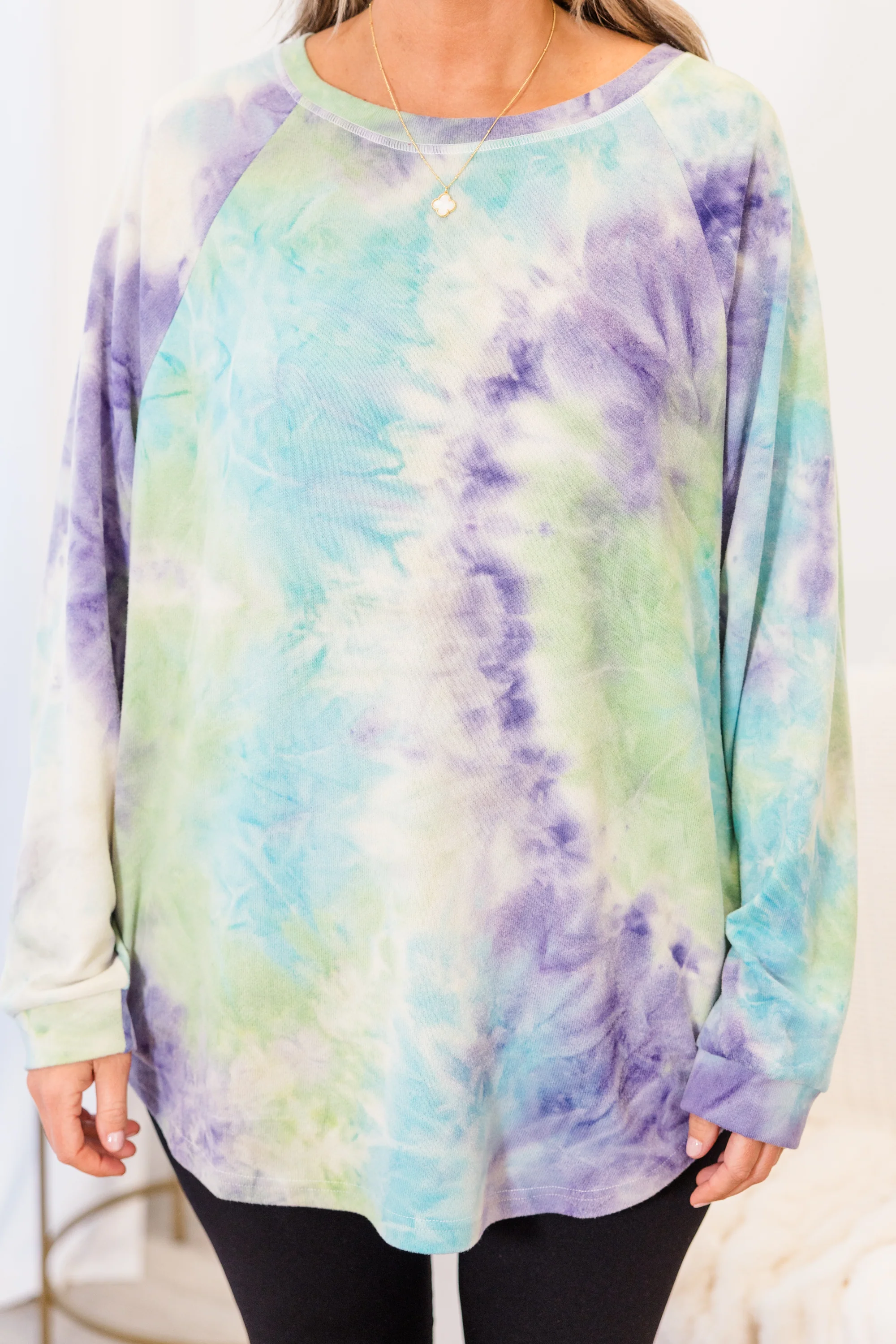 Curved Hem Slouchy Dolman Tunic, Tie Dye Purple - Giverhouse