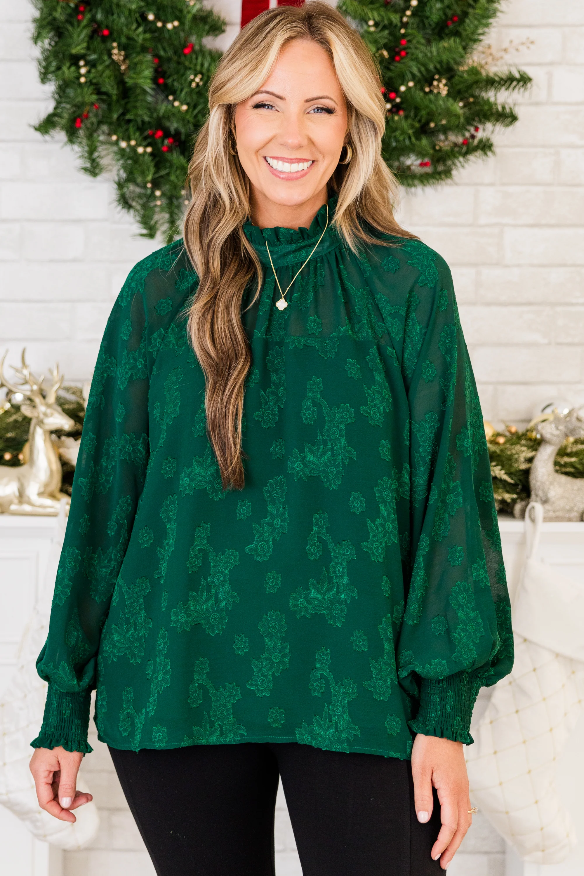 Pretty Green Eyes Blouse, Hunter Green - Giverhouse