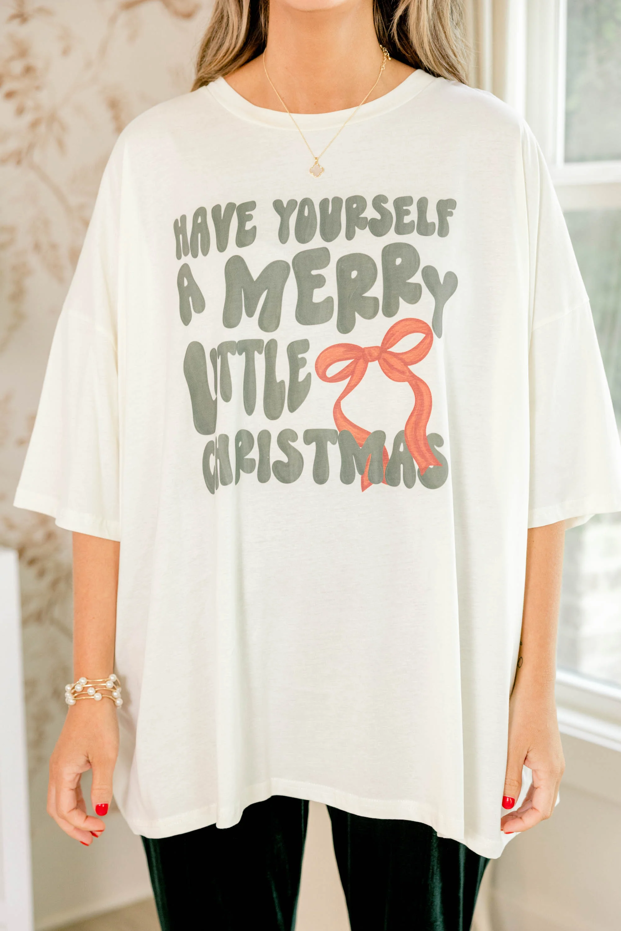 Having a Merry Time Boyfriend Tee, Ivory - Giverhouse