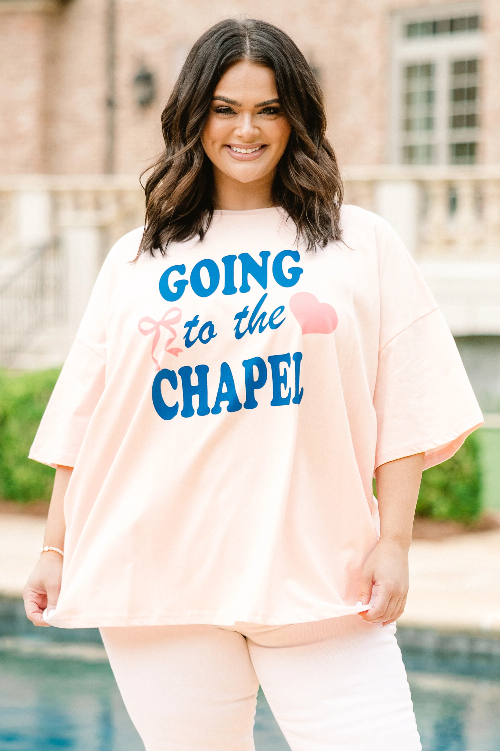 We're Going to the Chapel Boyfriend Tee, Cream Pink - Giverhouse
