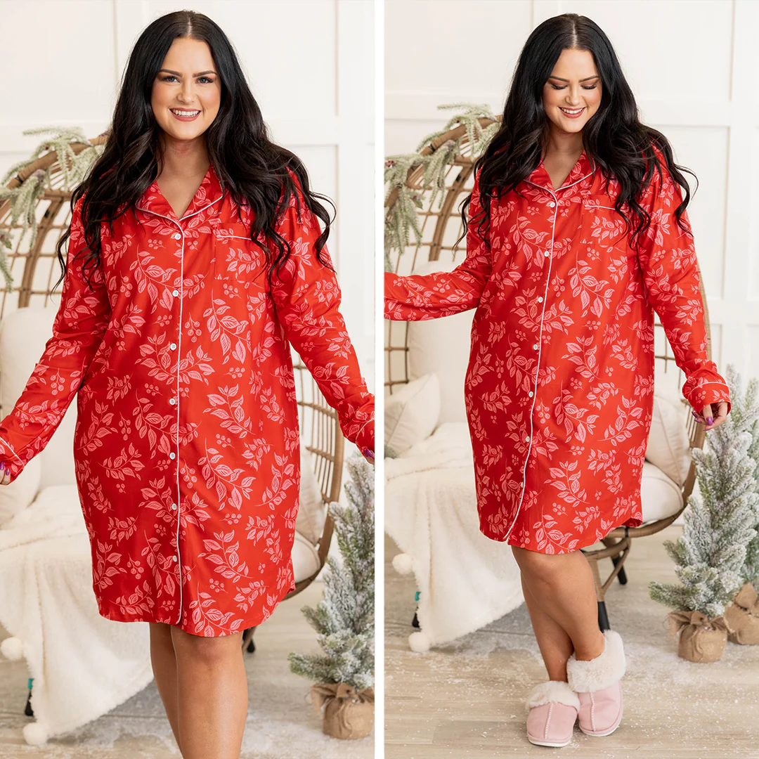 Holiday Happy Pajama Dress, Red - Giverhouse