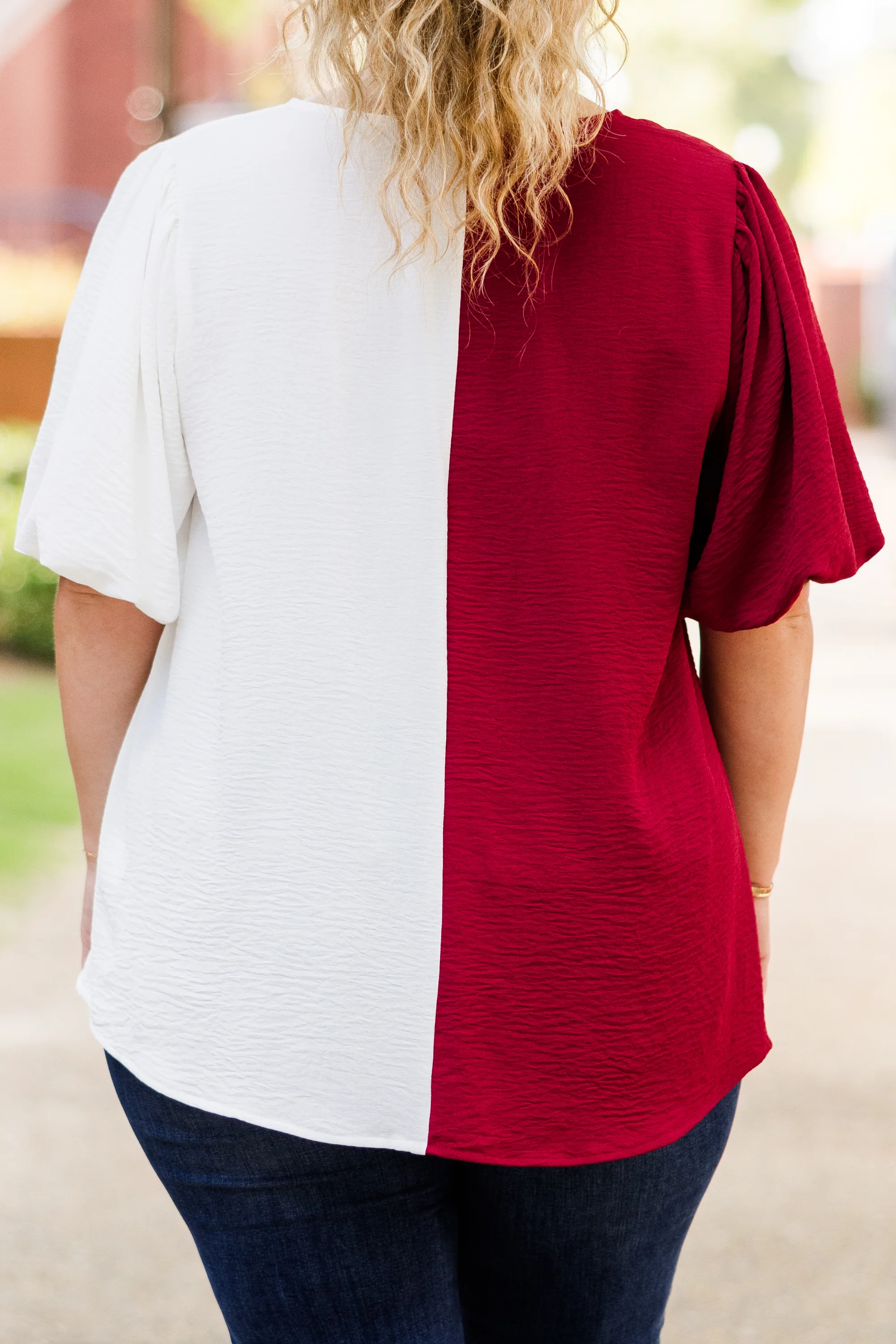 Sideline Sweetheart Top, Crimson-White - Giverhouse