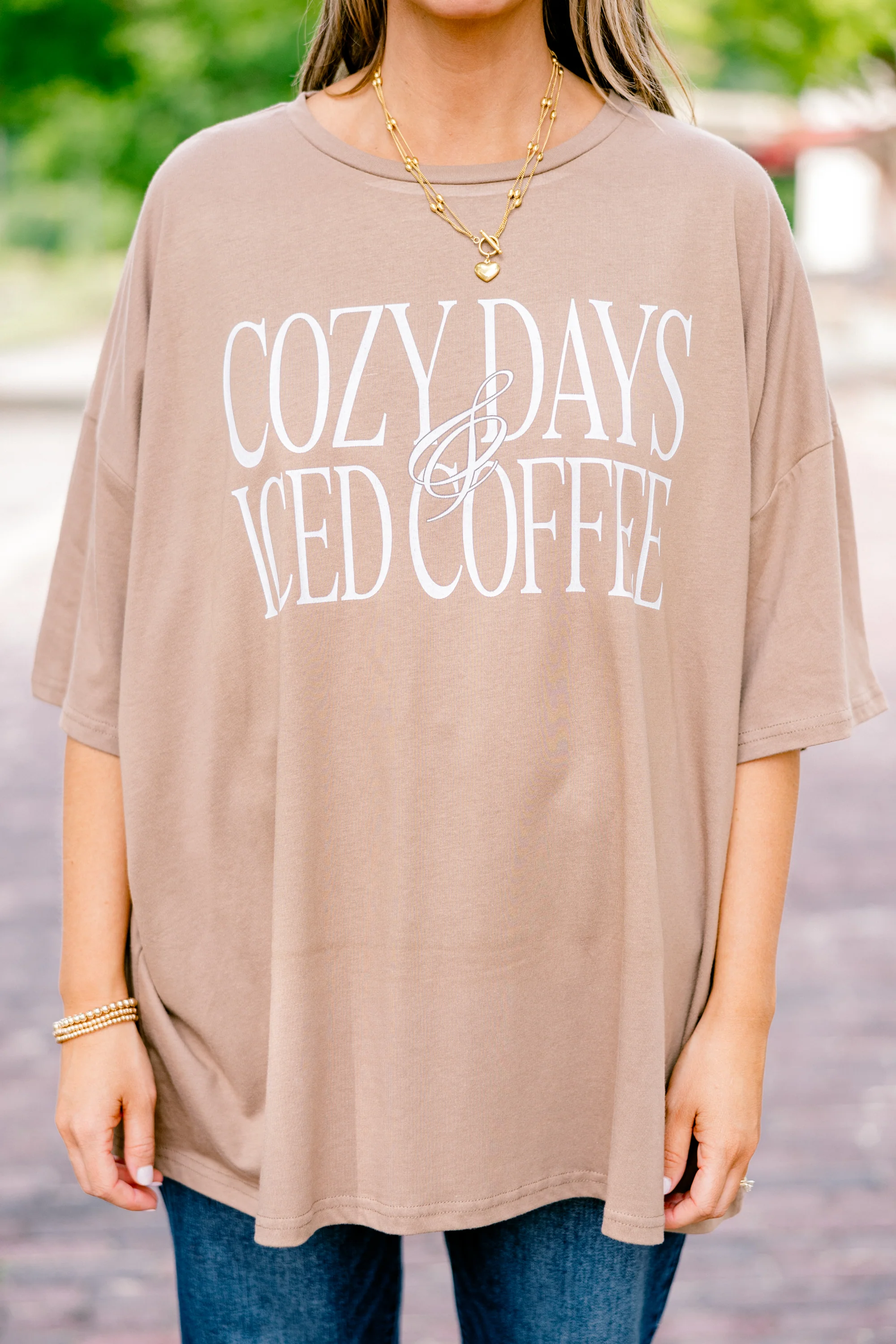 Cozy Days and Iced Coffee Boyfriend Tee, Espresso - Giverhouse