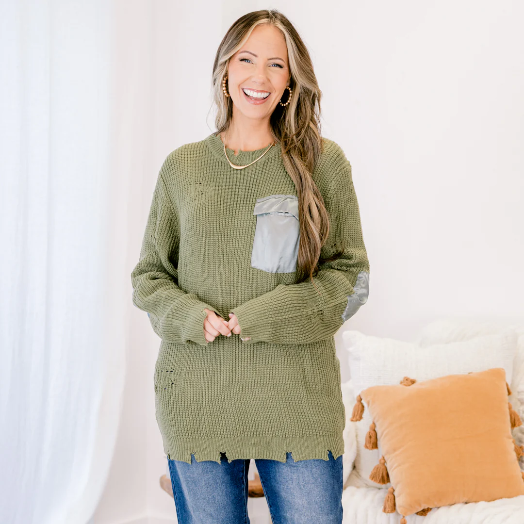 Stoked On Life Sweater, Olive - Giverhouse