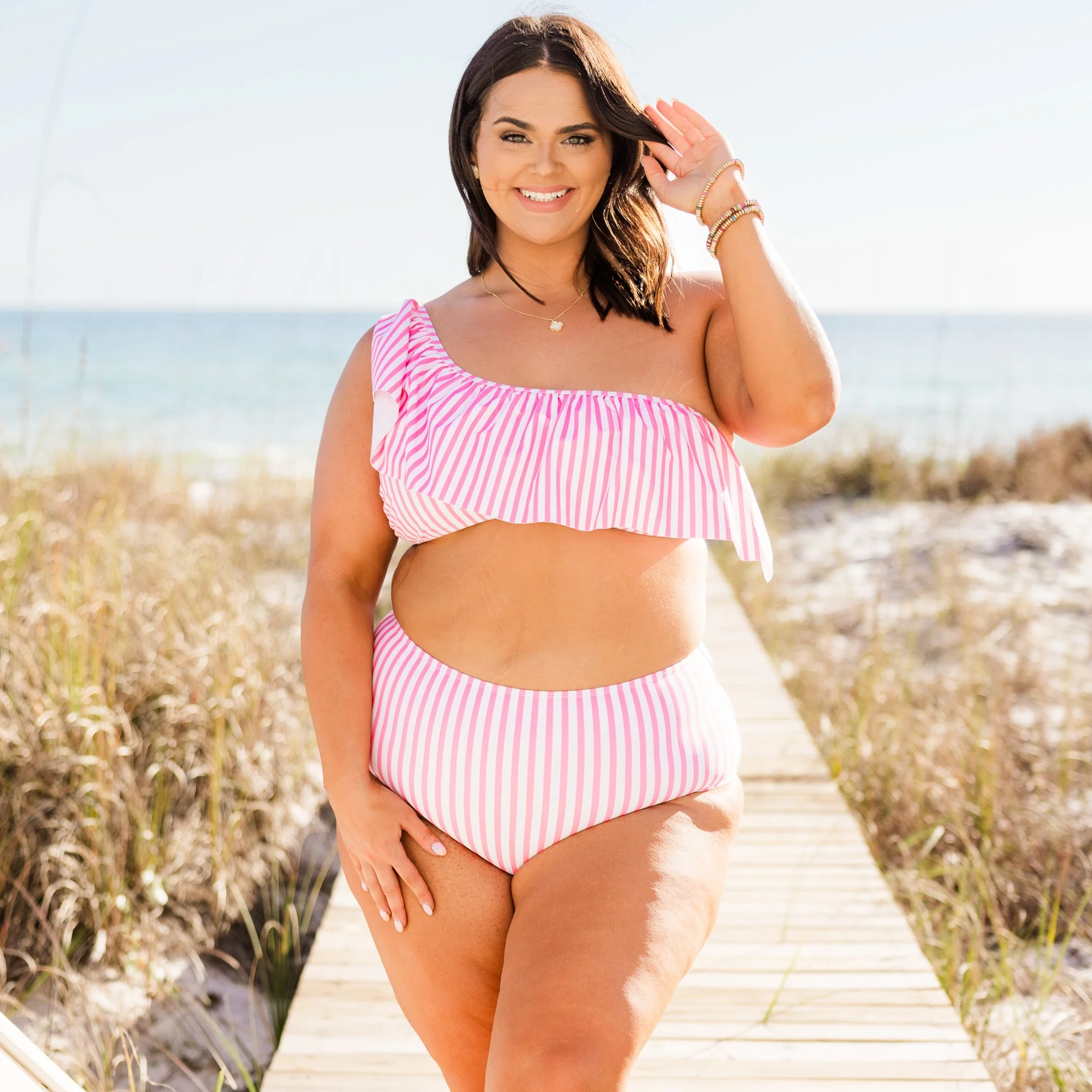 Let's Go Watch The Sunset Swim Bottom, Pink Stripe - Giverhouse