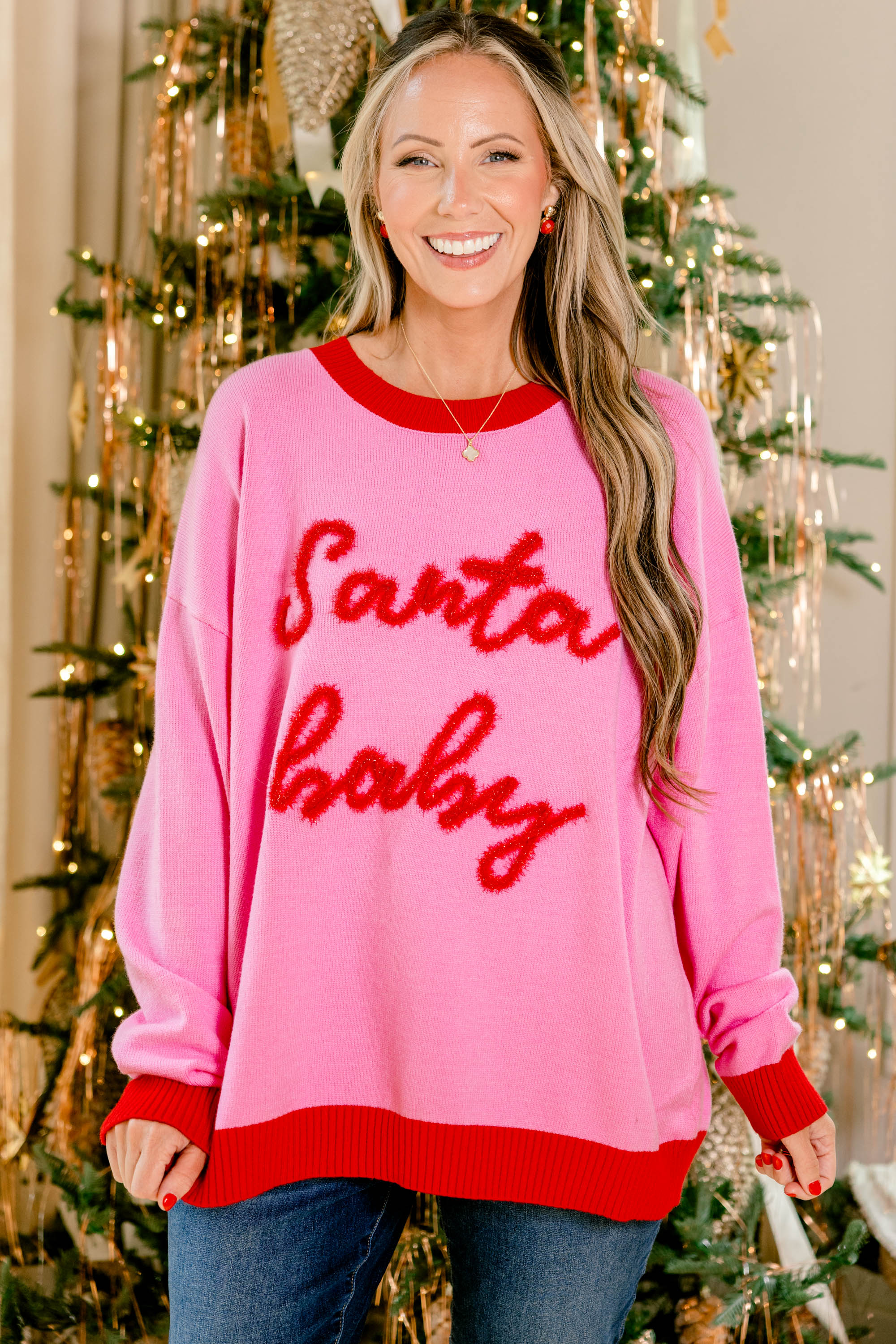 Santa My Baby Sweater, Pink - Giverhouse