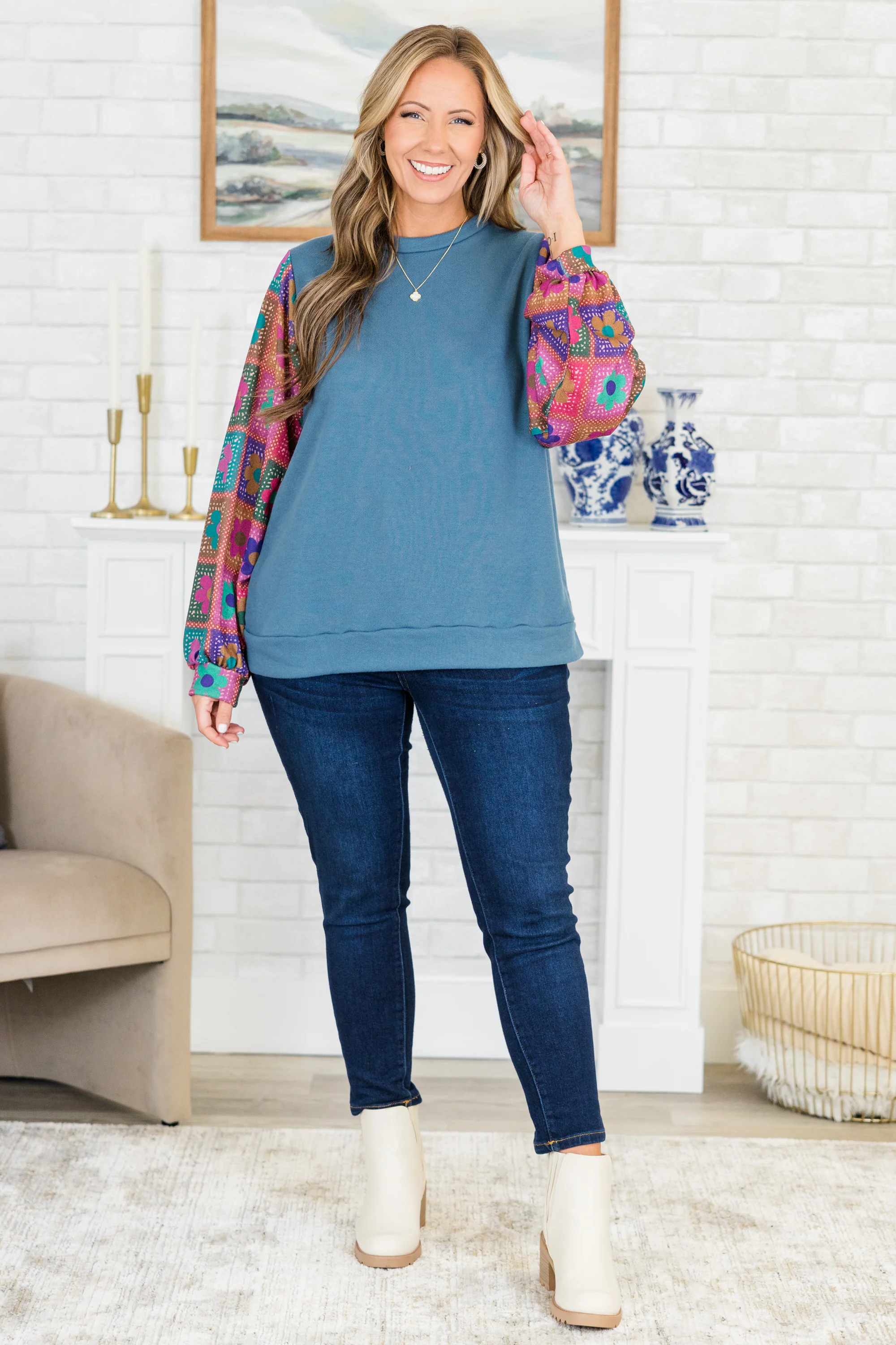 I'll Think About It Top, Slate Blue - Giverhouse