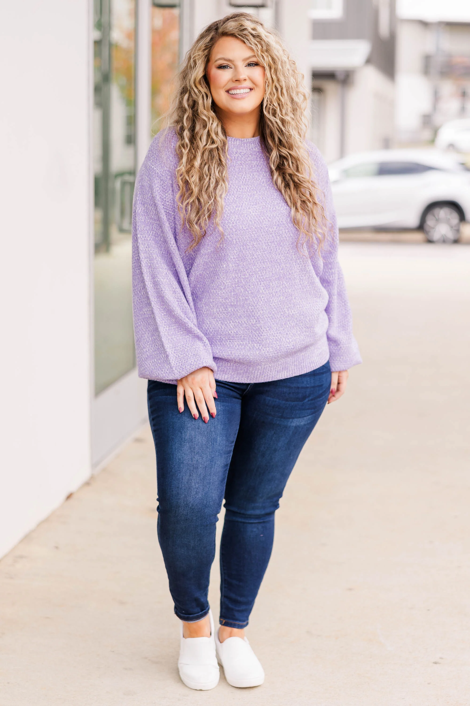 Cozy Bubble Sleeve Sweater, Lavender - Giverhouse