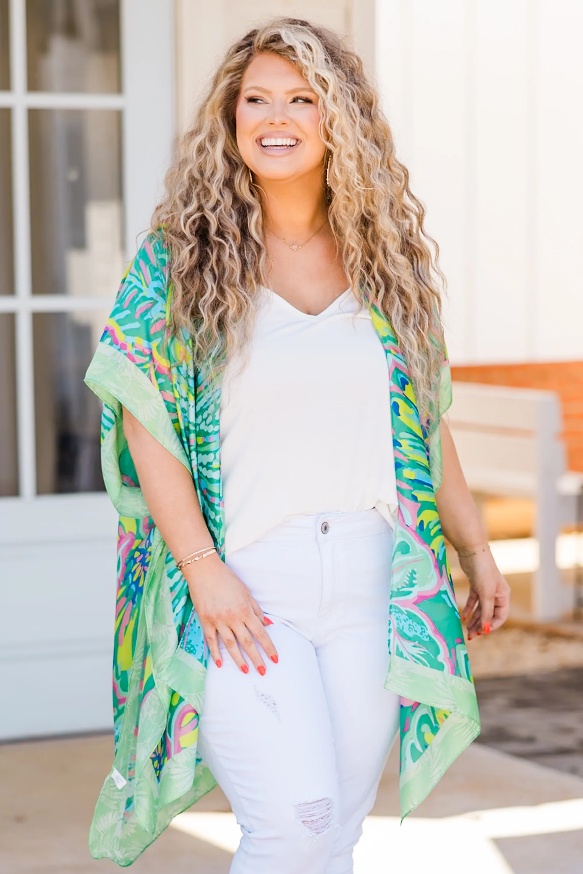 Tropical Palm Trees Kimono, Green - Giverhouse