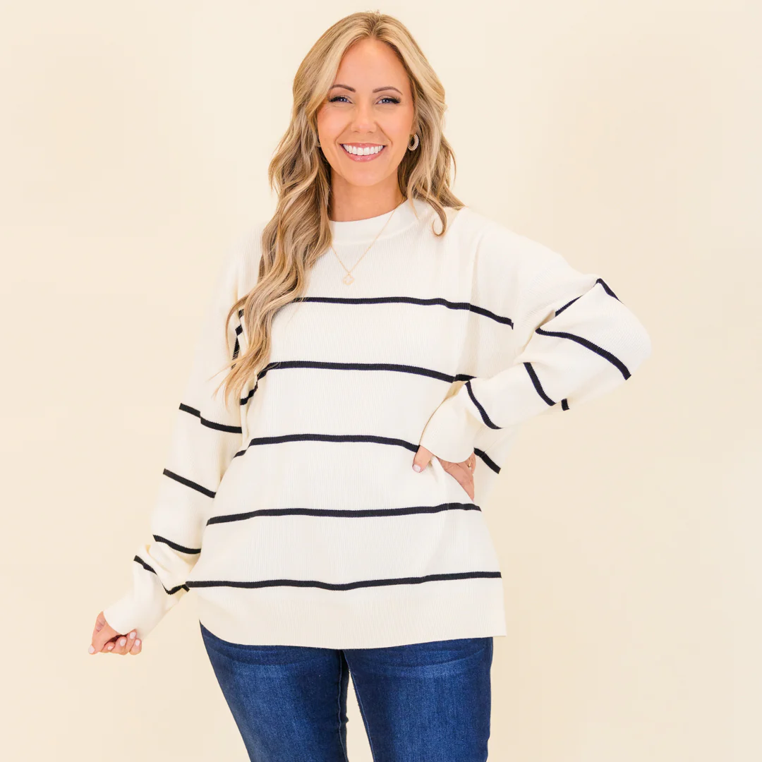Lux Stripe Sweater, White - Giverhouse