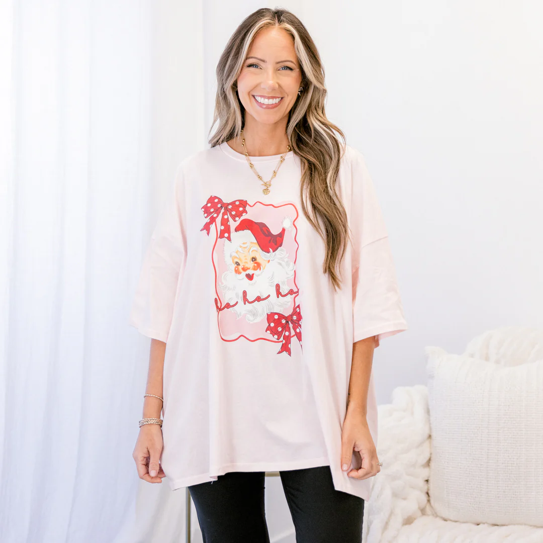 Santa Season Imported Boyfriend Tee, Cream Pink - Giverhouse