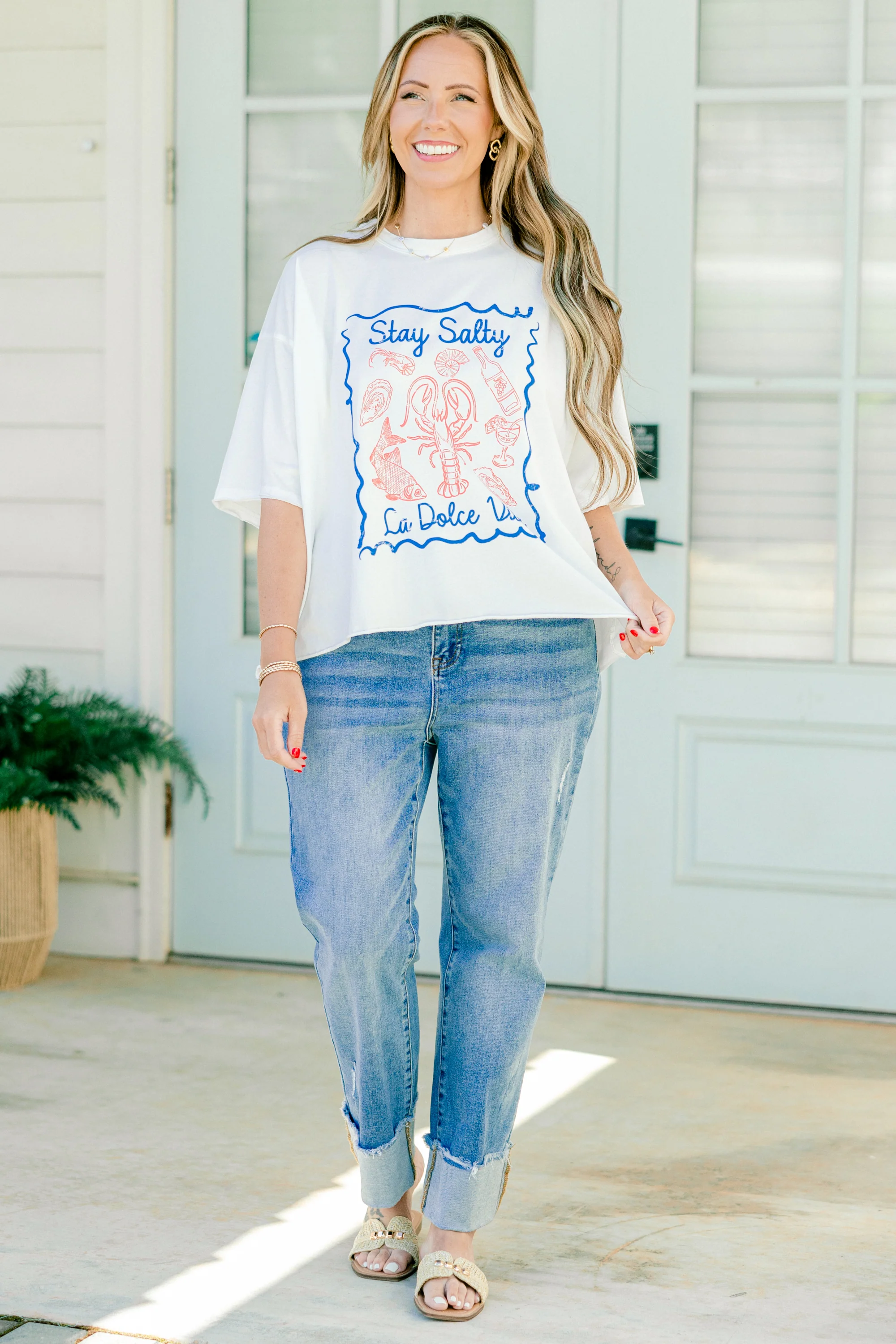 La Dolce Vita Vintage Wash Tee, White - Giverhouse