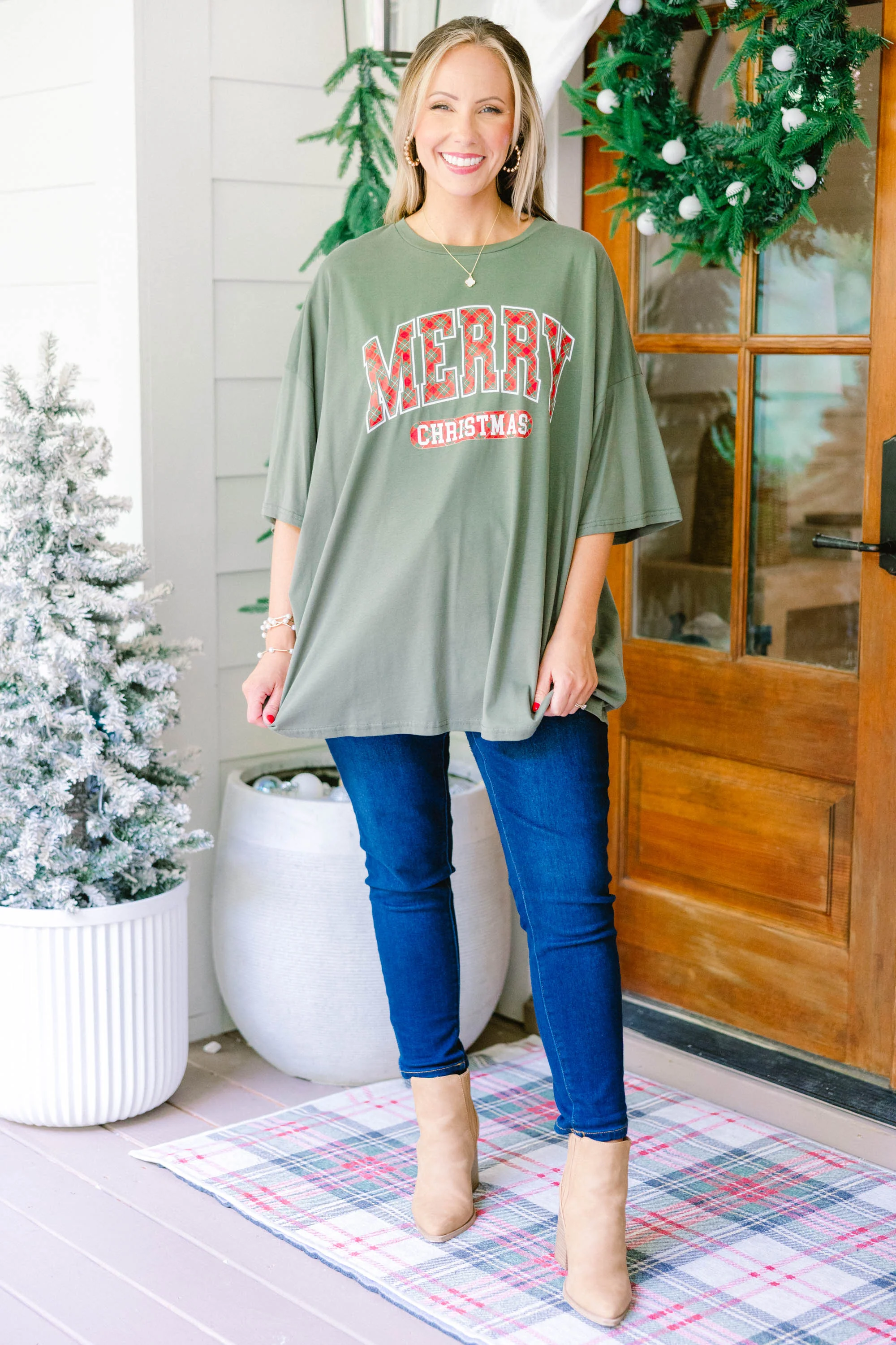 Festive and Merry Boyfriend Tee, Moss - Giverhouse