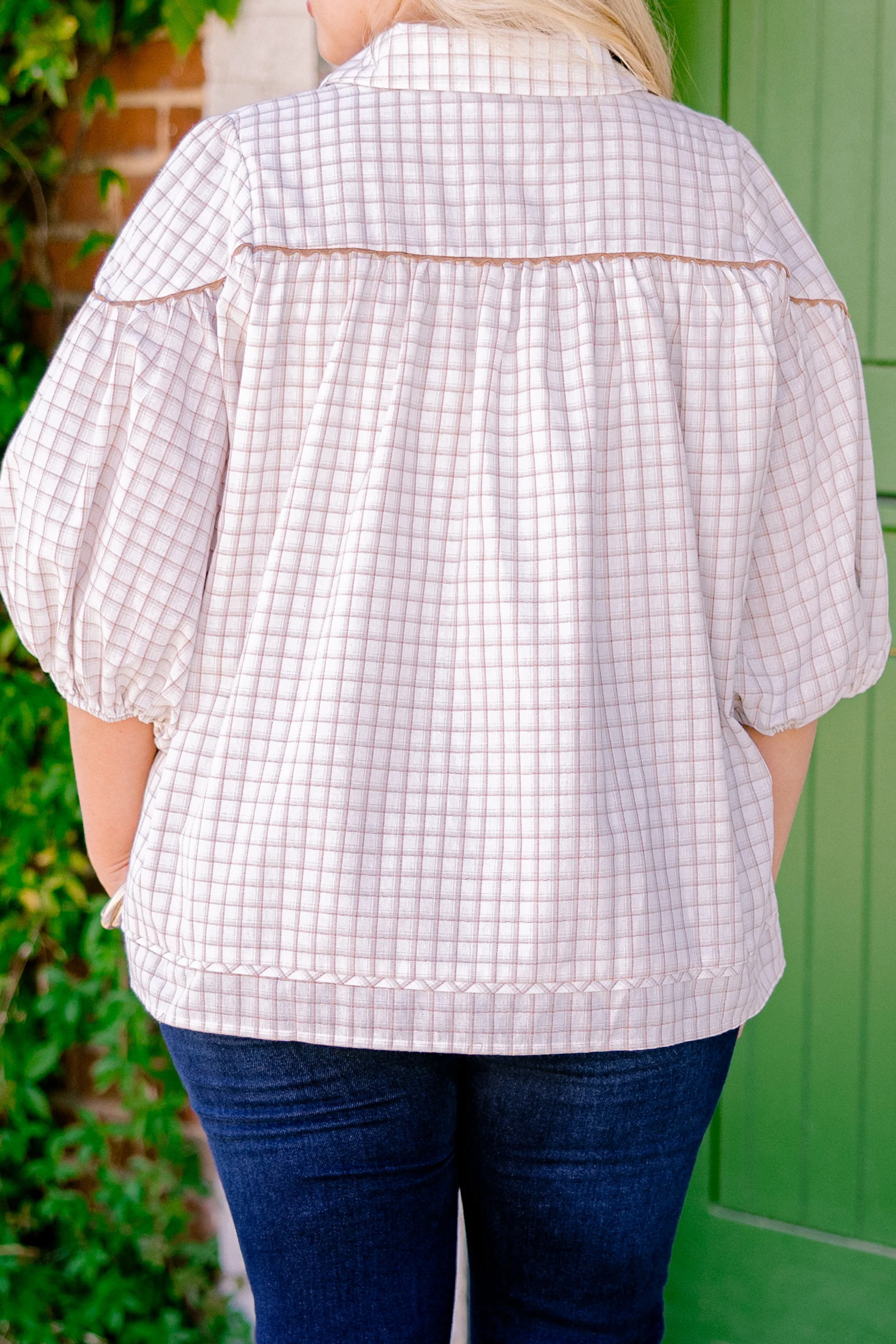 Love Is All Around Blouse, Cream Plaid - Giverhouse