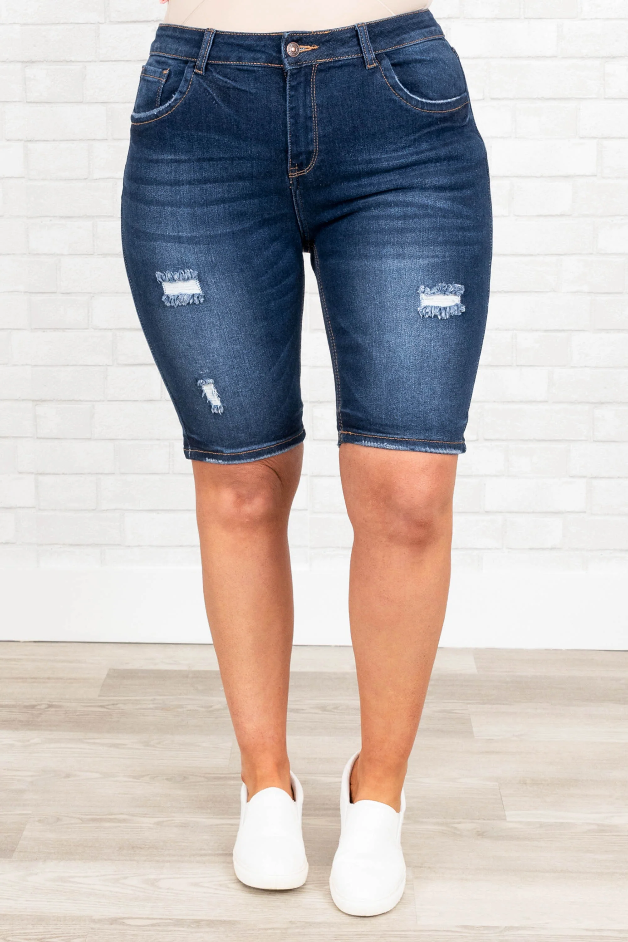 Shut Up And Drive Jean Shorts, Dark Wash - Giverhouse