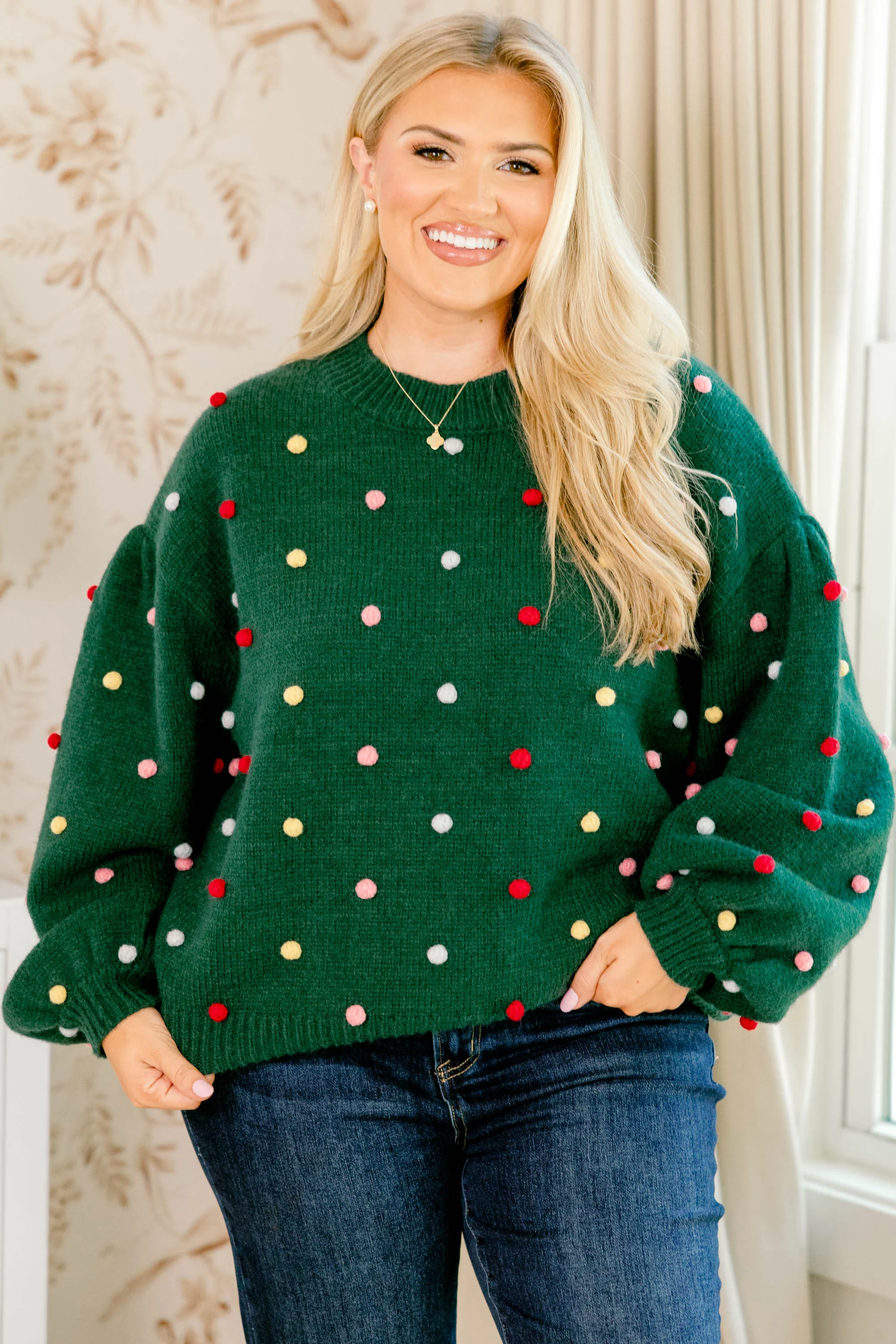 Spotted Charm Sweater, Green - Giverhouse
