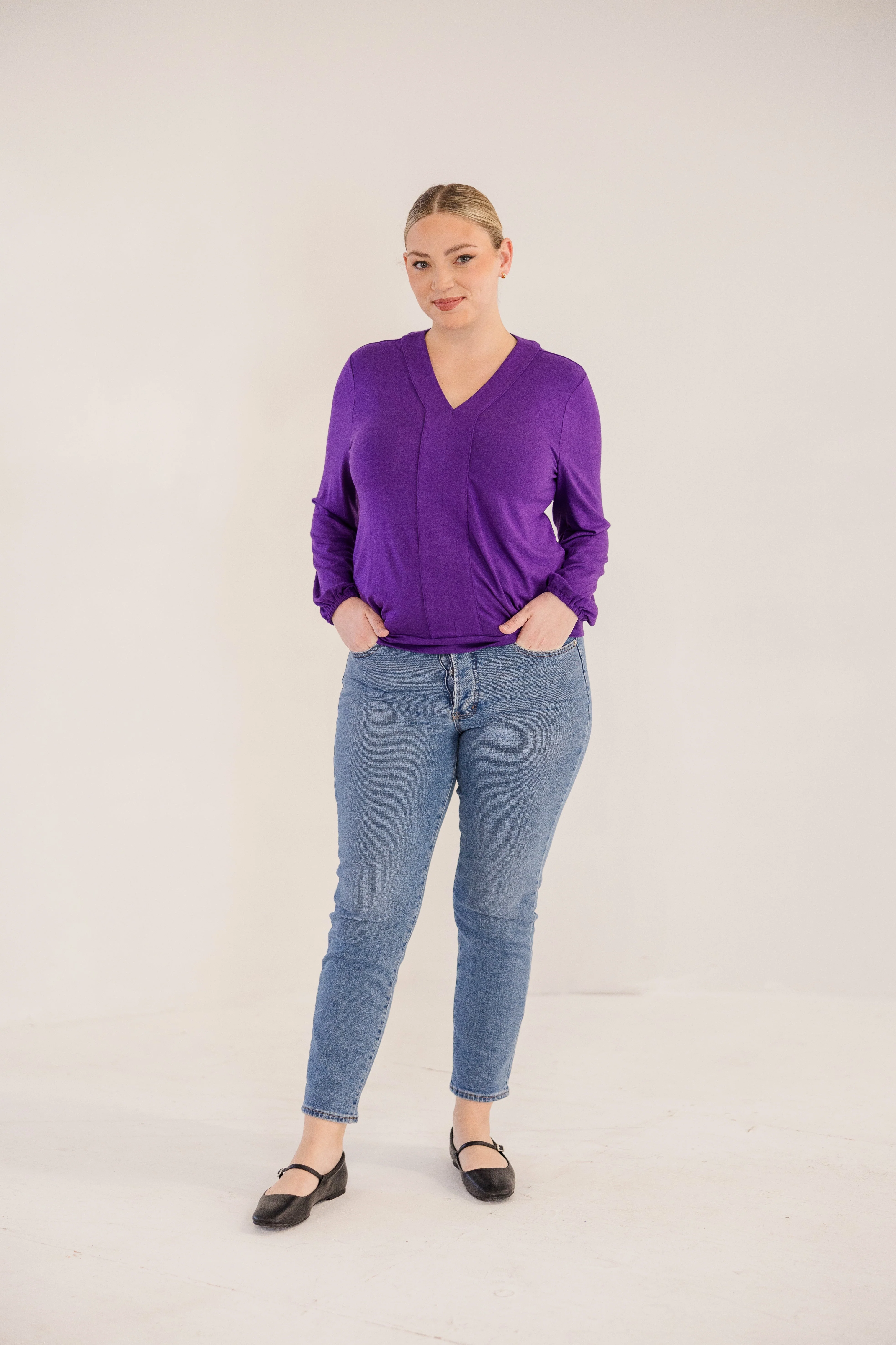 Albany Clean Neck Top, Petunia - Giverhouse