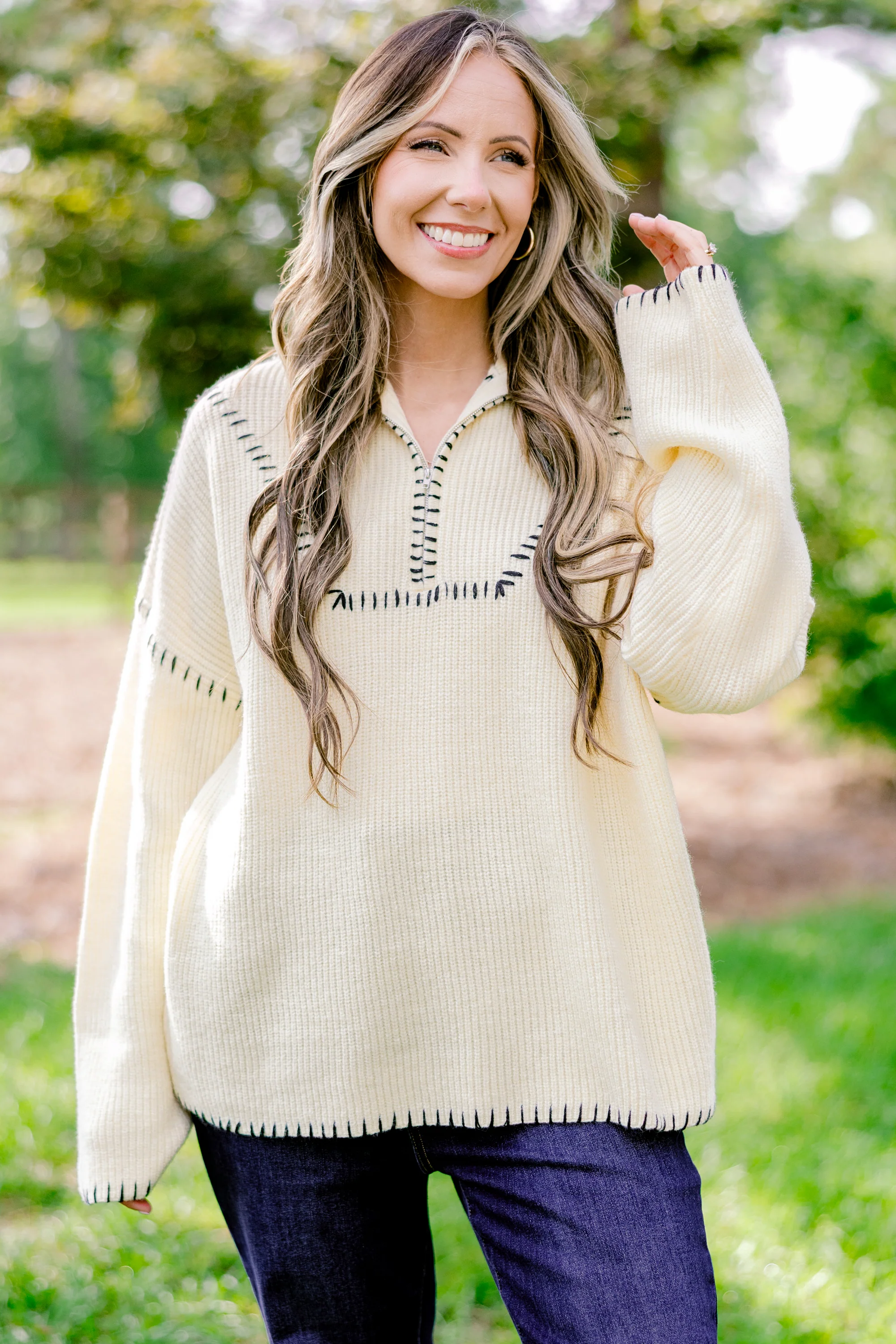 Falling For Fall Sweater, Cream-Black - Giverhouse