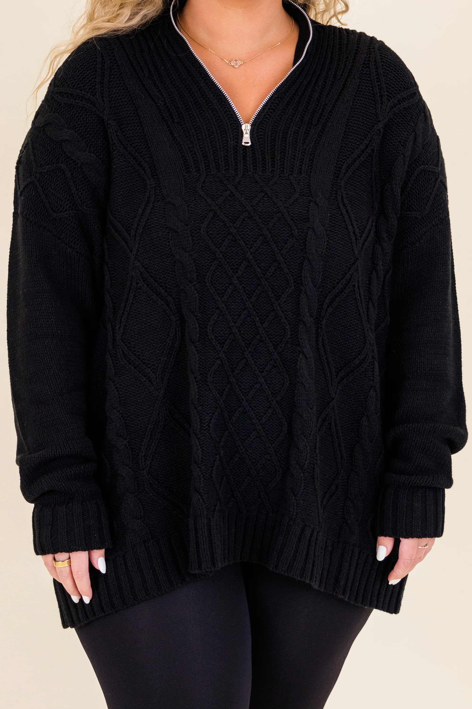 Cable Knit Classic Sweater, Black - Giverhouse