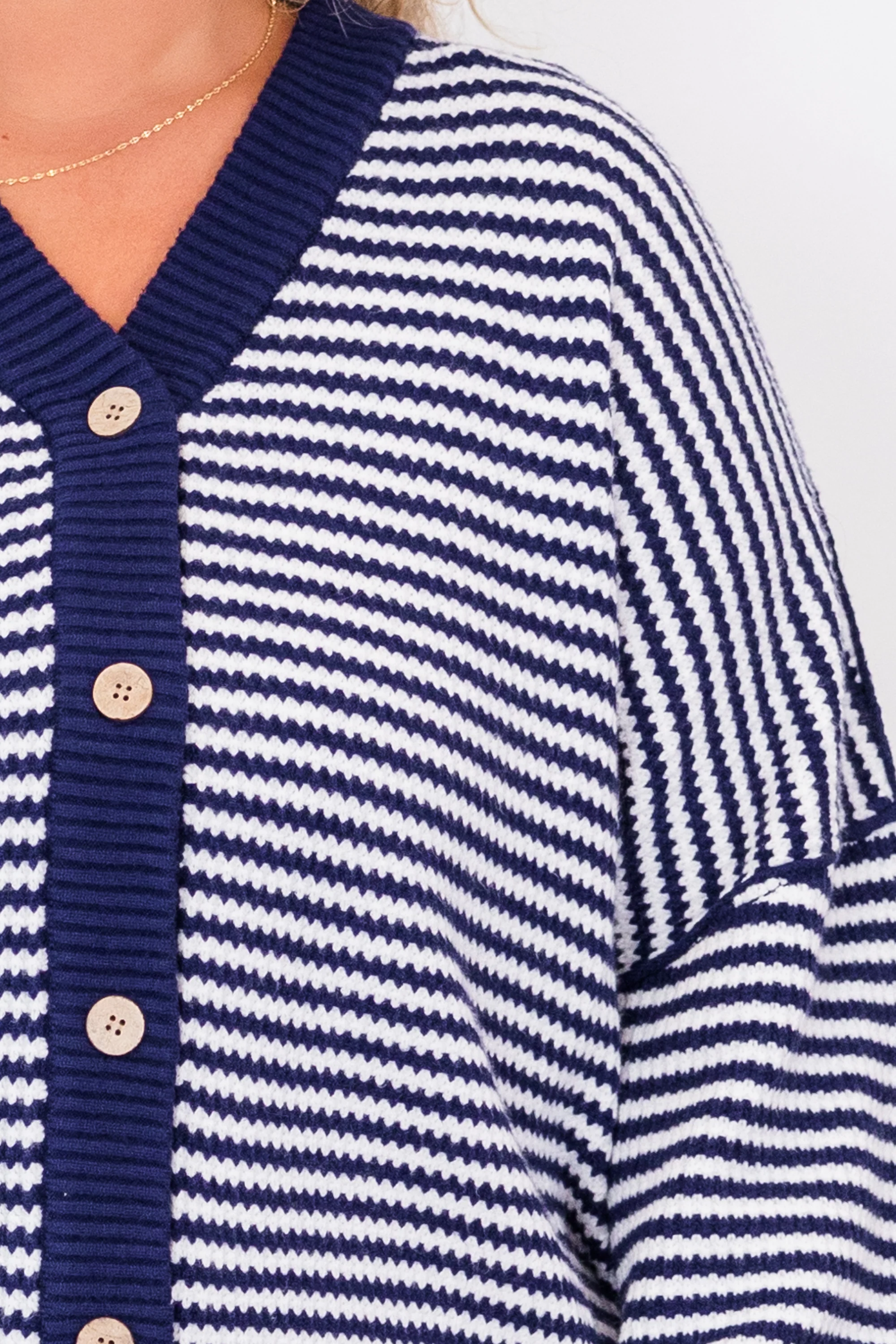 Snuggly Stripe Button-Up Sweater, Navy-Ivory - Giverhouse