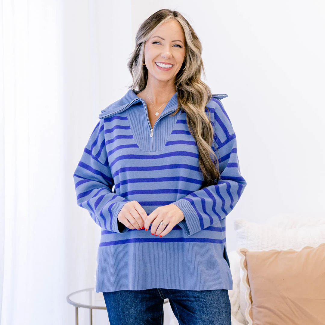Sweet Stripes Sweater, Blue - Giverhouse