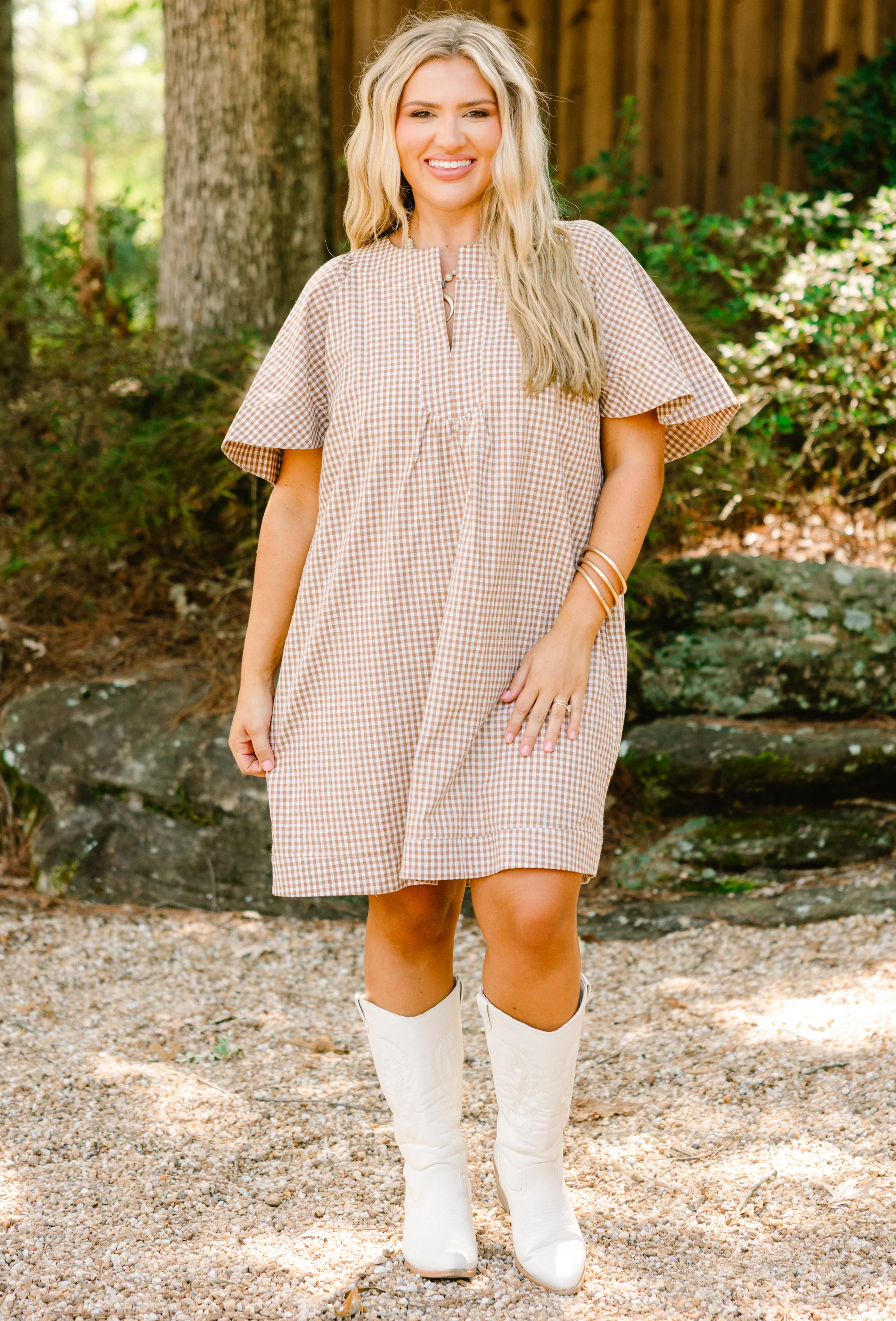 Going The Right Way Dress, Brown Gingham - Giverhouse